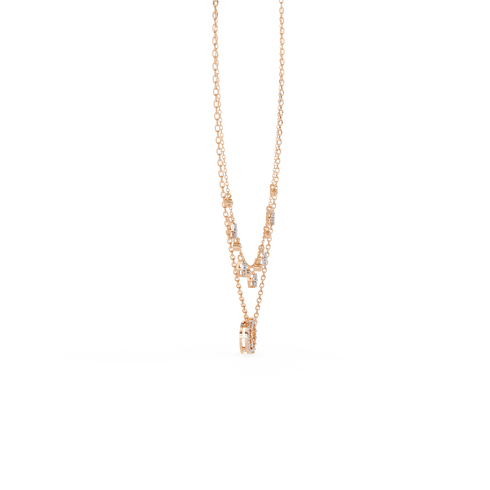 Miranda diamond double chain necklace by Carat House Dubai, featuring layered sparkling diamond chains on a delicate gold setting.