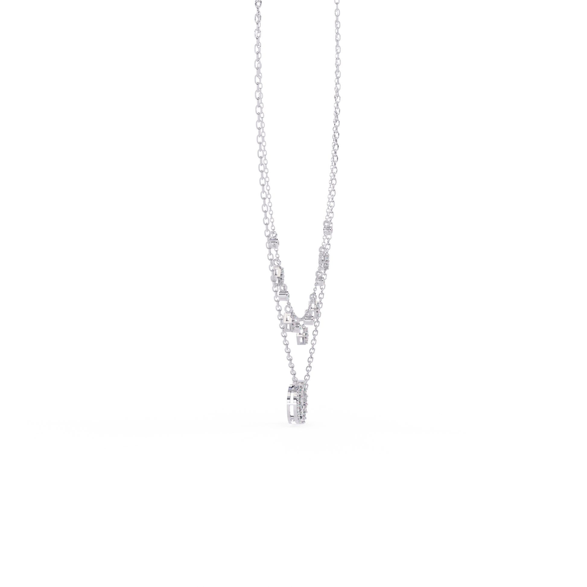 Miranda Diamond Double Chain Necklace by Carat House Dubai featuring sparkling diamond accents on layered silver chains.