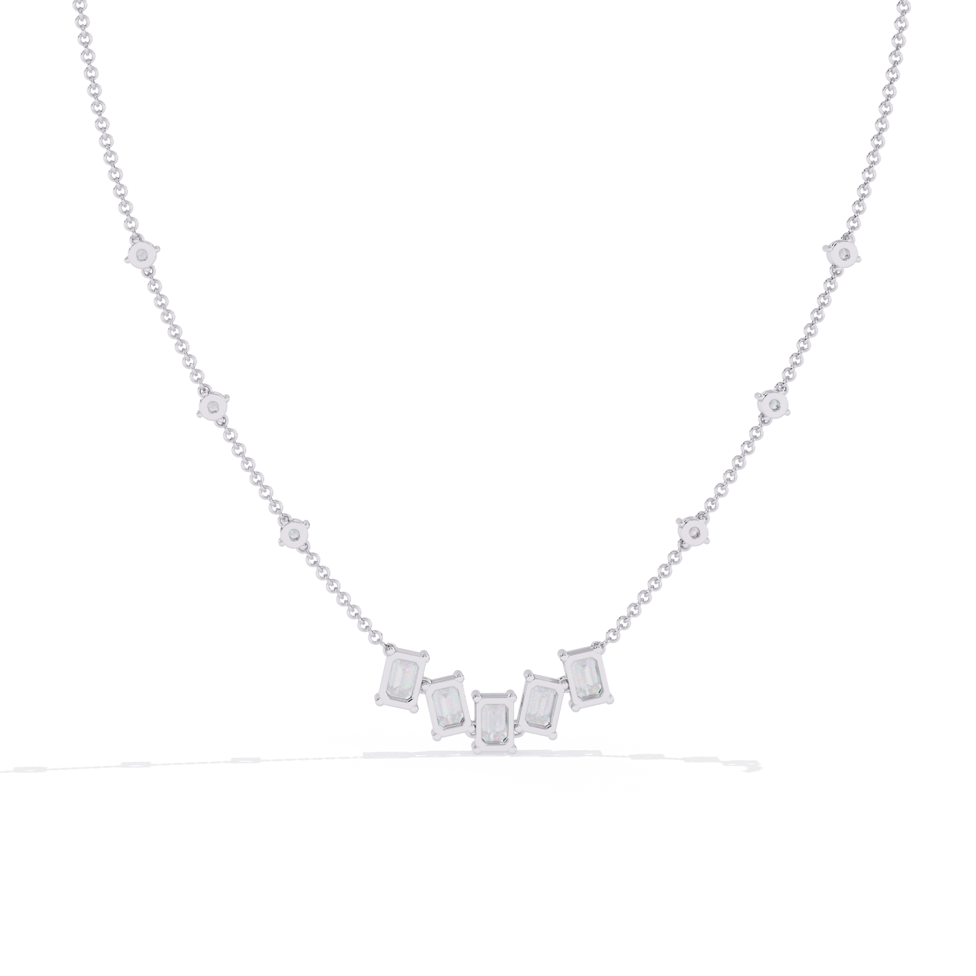 Elegant diamond necklace featuring emerald-cut and round diamonds from Carat House Dubai, showcasing a luxurious jewelry design.