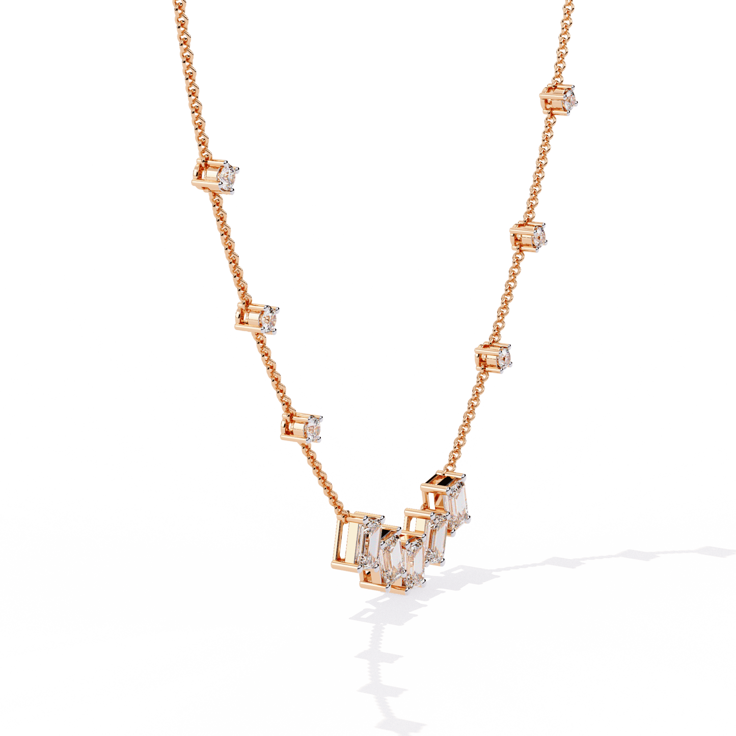 Nancy – Emerald-Cut and Round Diamond Necklace