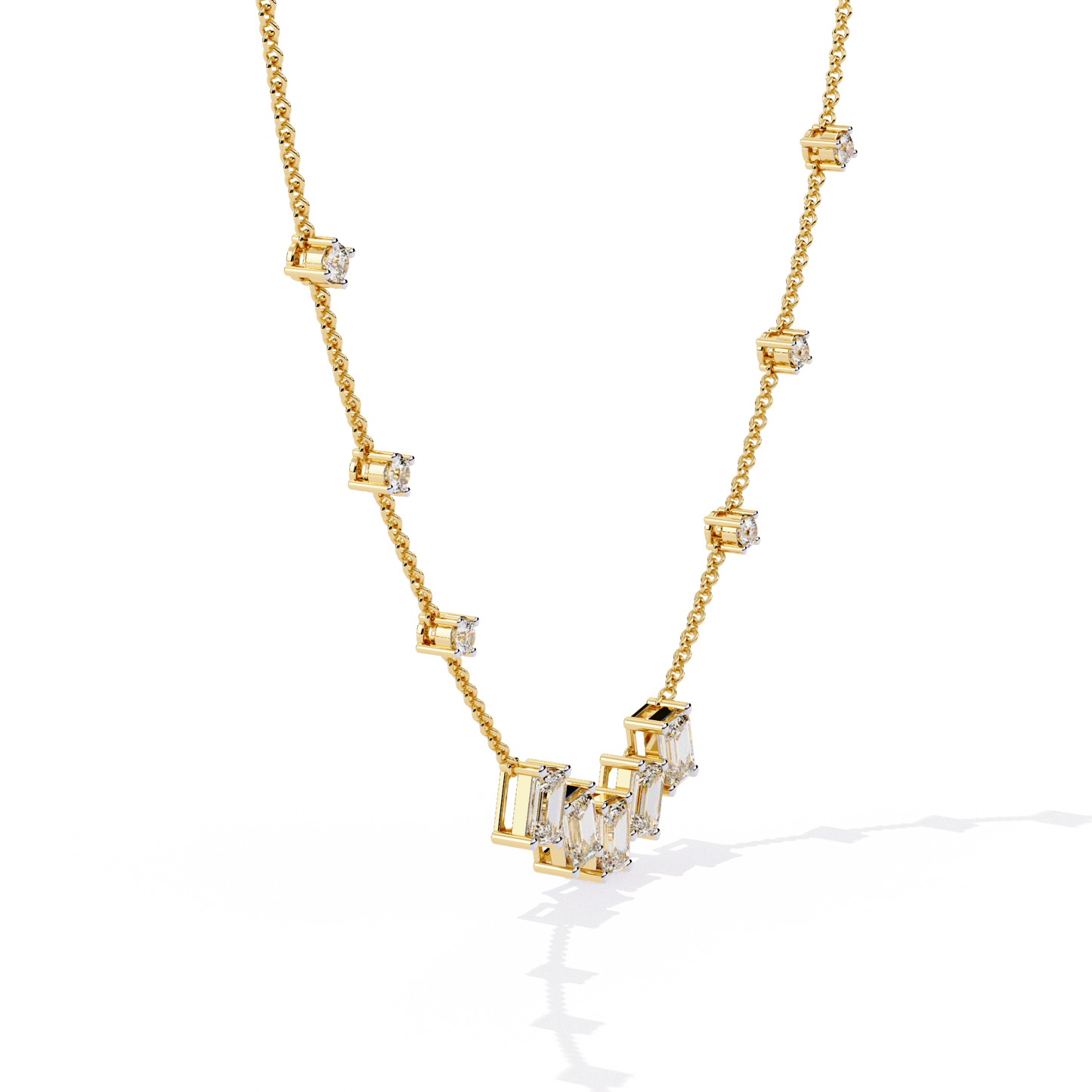 Nancy – Emerald-Cut and Round Diamond Necklace