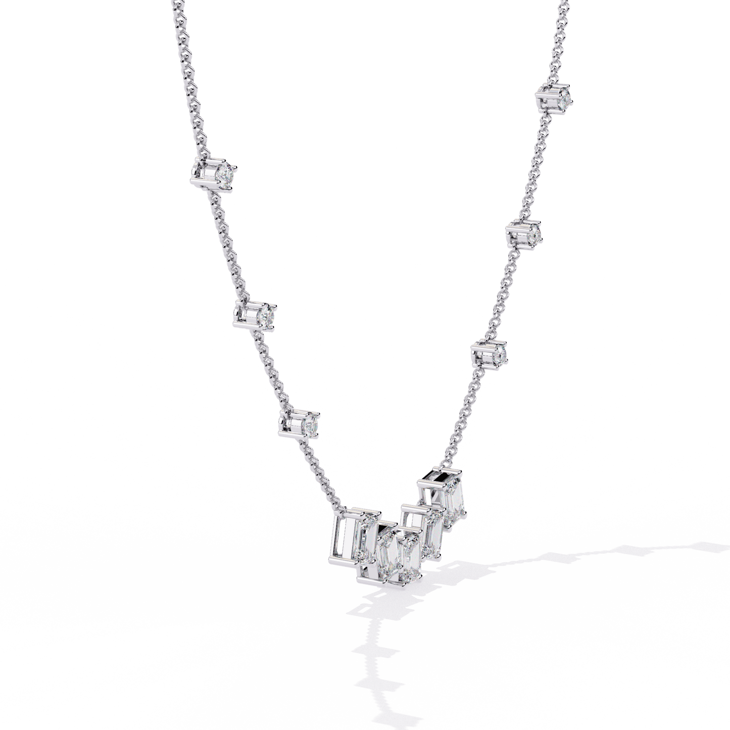 Nancy – Emerald-Cut and Round Diamond Necklace