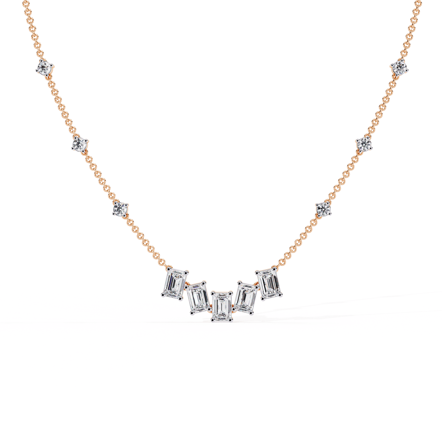 Nancy – Emerald-Cut and Round Diamond Necklace