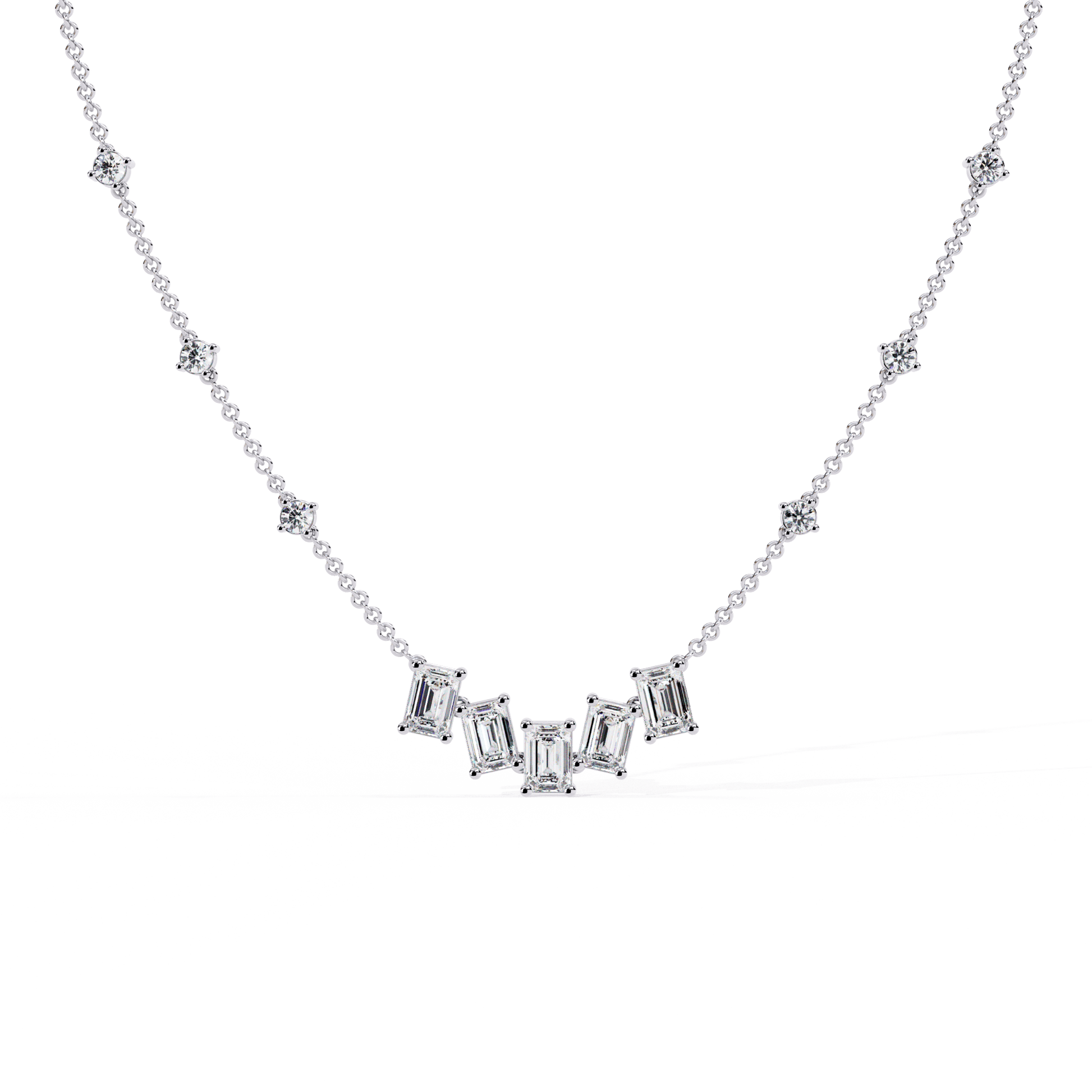Nancy – Emerald-Cut and Round Diamond Necklace — diamond statement necklace — lab grown diamond and natural diamond — 18k white gold — Carat House