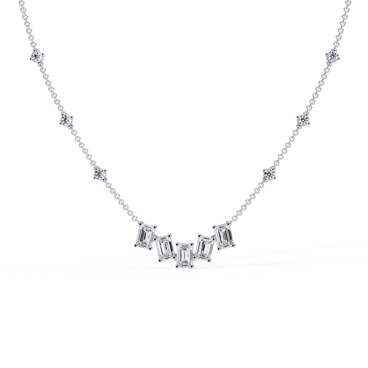 Nancy – Emerald-Cut and Round Diamond Necklace