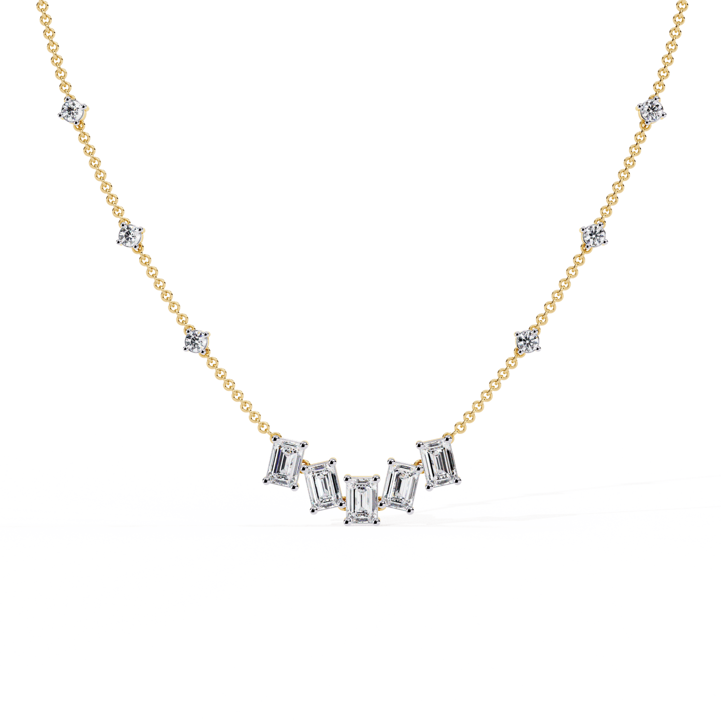 Nancy – Emerald-Cut and Round Diamond Necklace