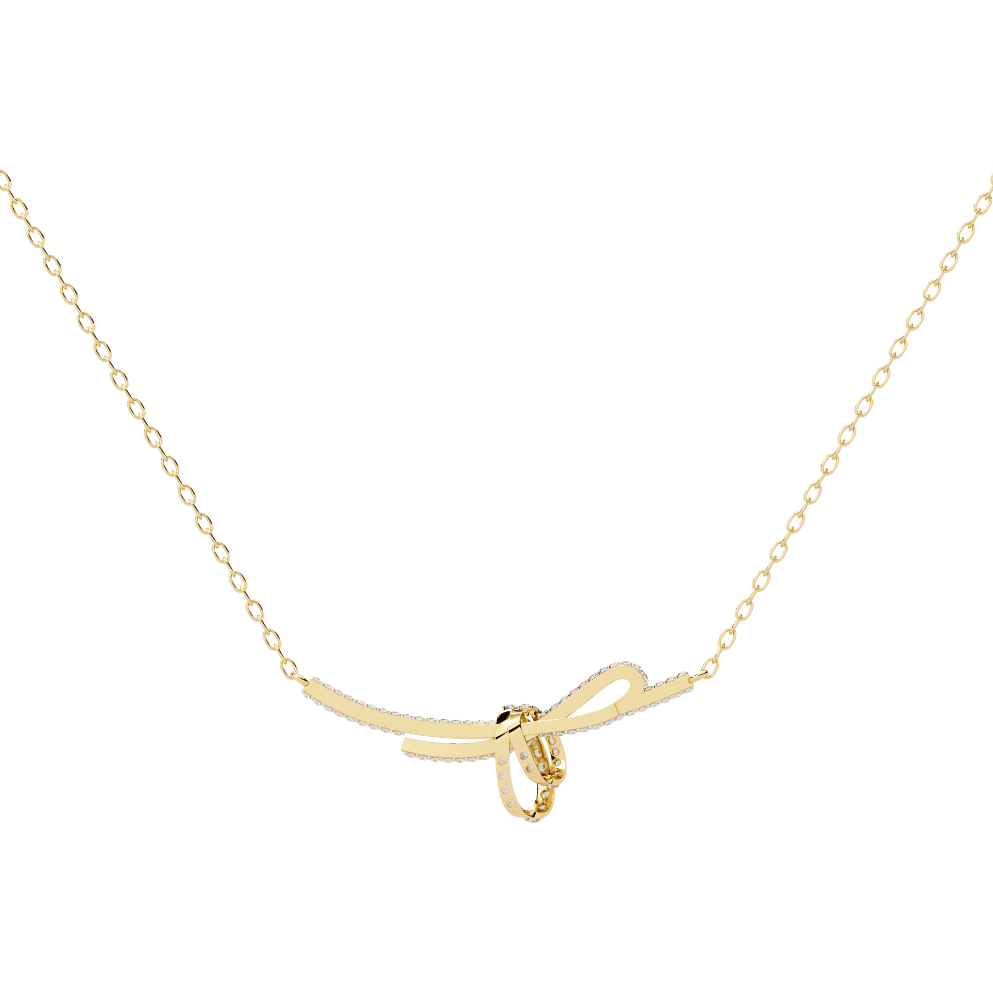 Diamond bow necklace by Carat House Dubai featuring a elegant Rakel design with sparkling diamonds and a delicate chain.