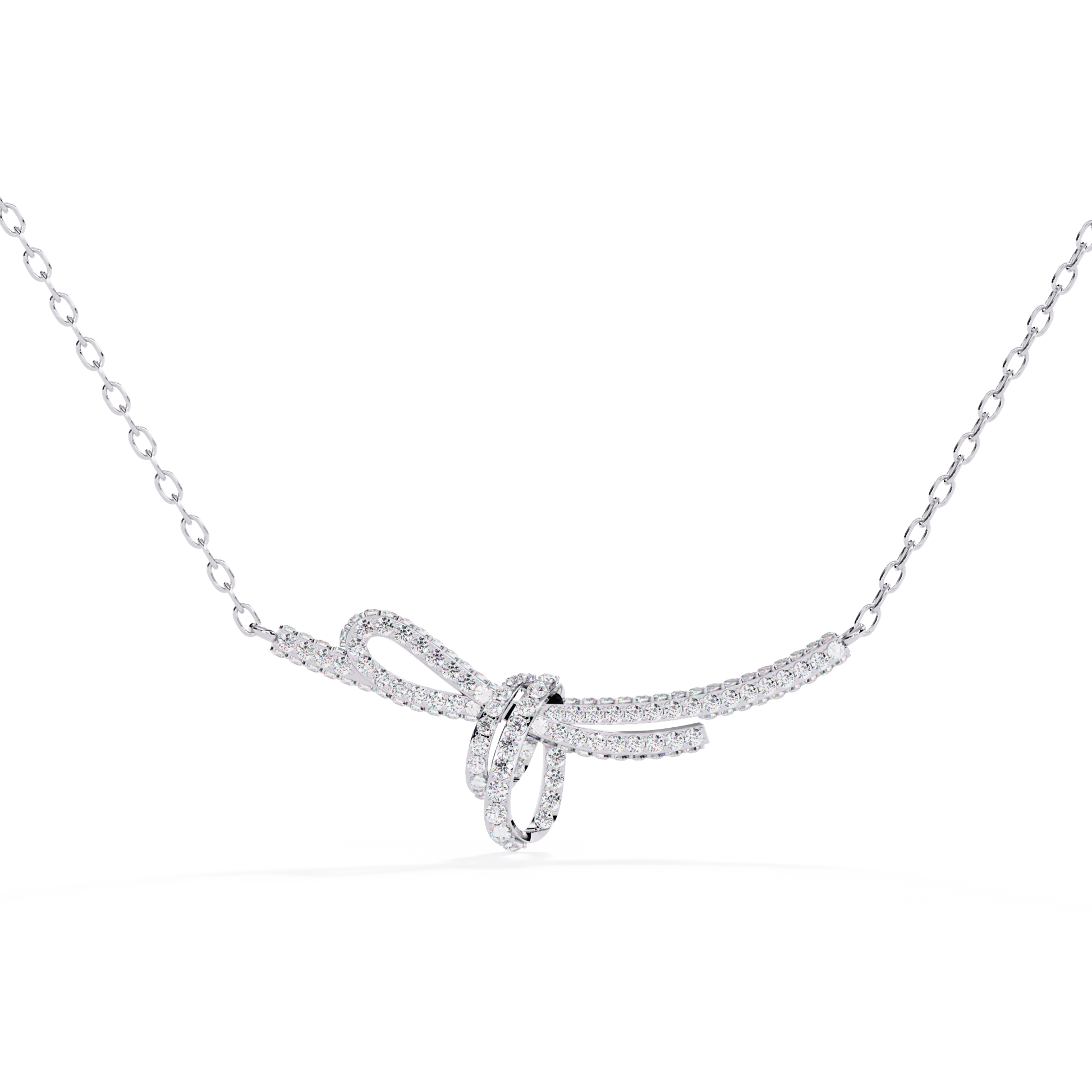 Diamond bow necklace from Carat House Dubai featuring elegant Rakel design with sparkling gemstones and delicate chain.