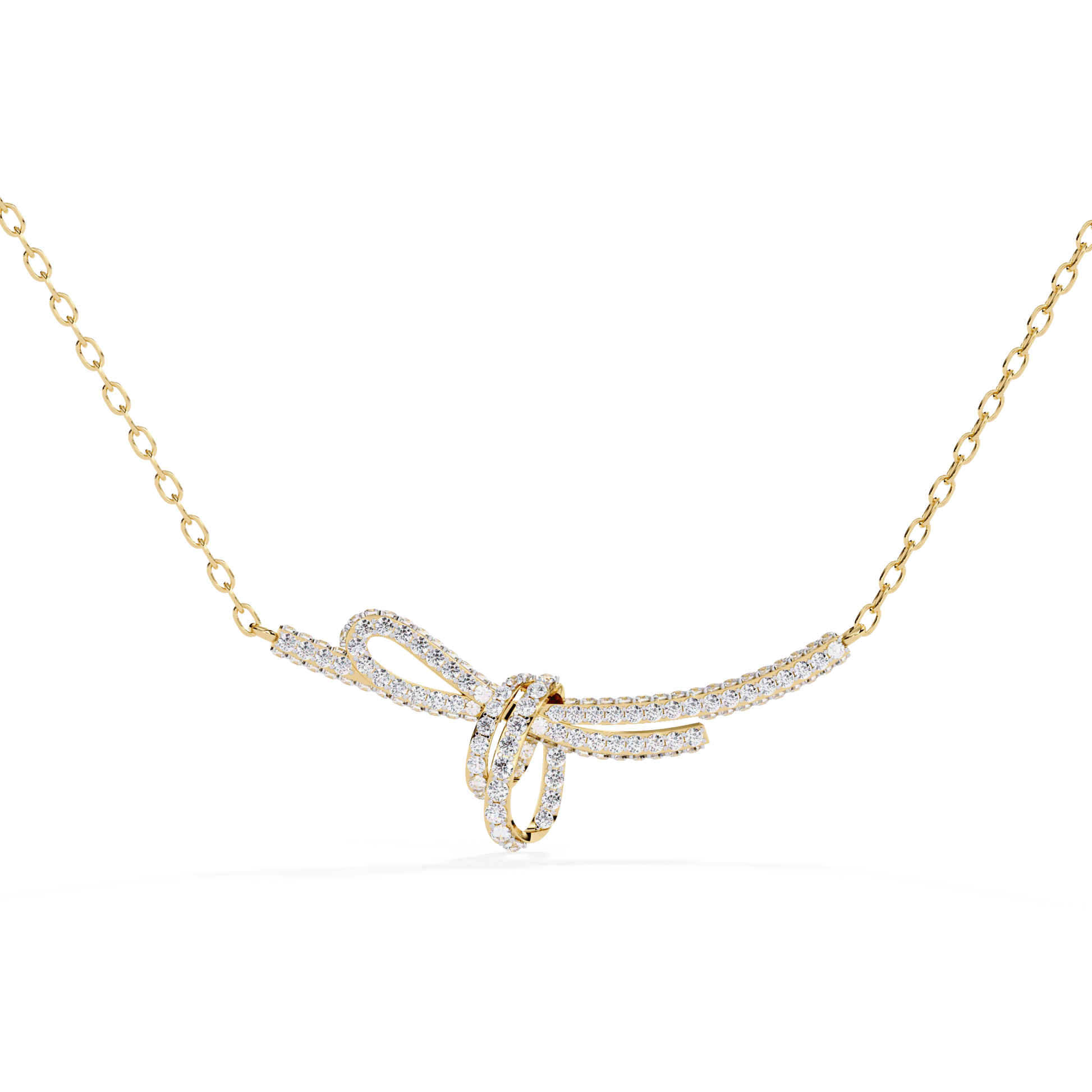 Elegant Rakel diamond bow necklace by Carat House Dubai featuring sparkling diamonds and a delicate bow design.