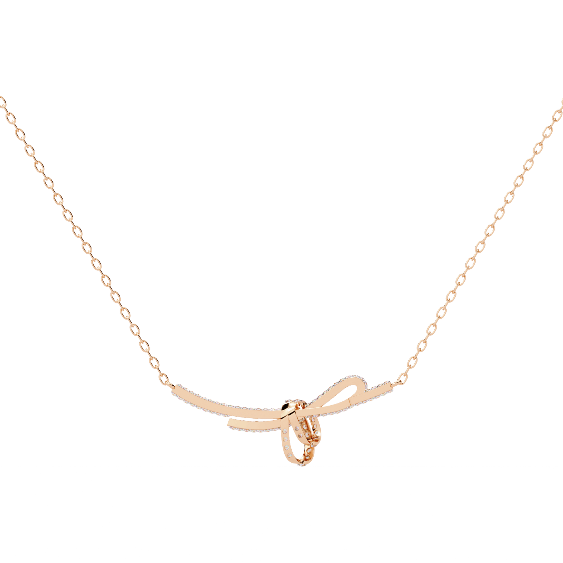Elegant diamond bow necklace from Carat House Dubai featuring a sparkling dainty design on a silver chain.