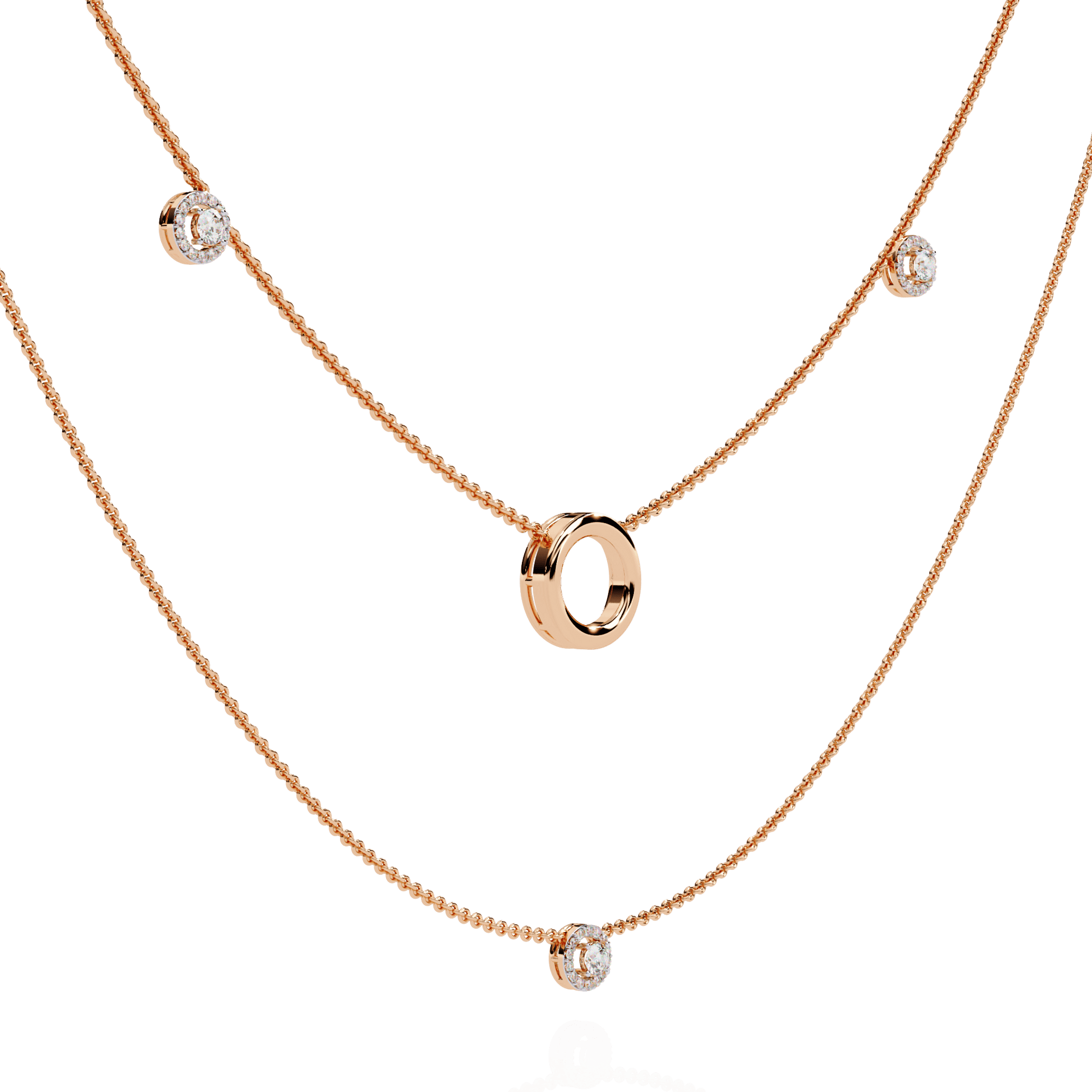 Double layer diamond halo necklace by Carat House Dubai featuring sparkling diamonds on a delicate chain.