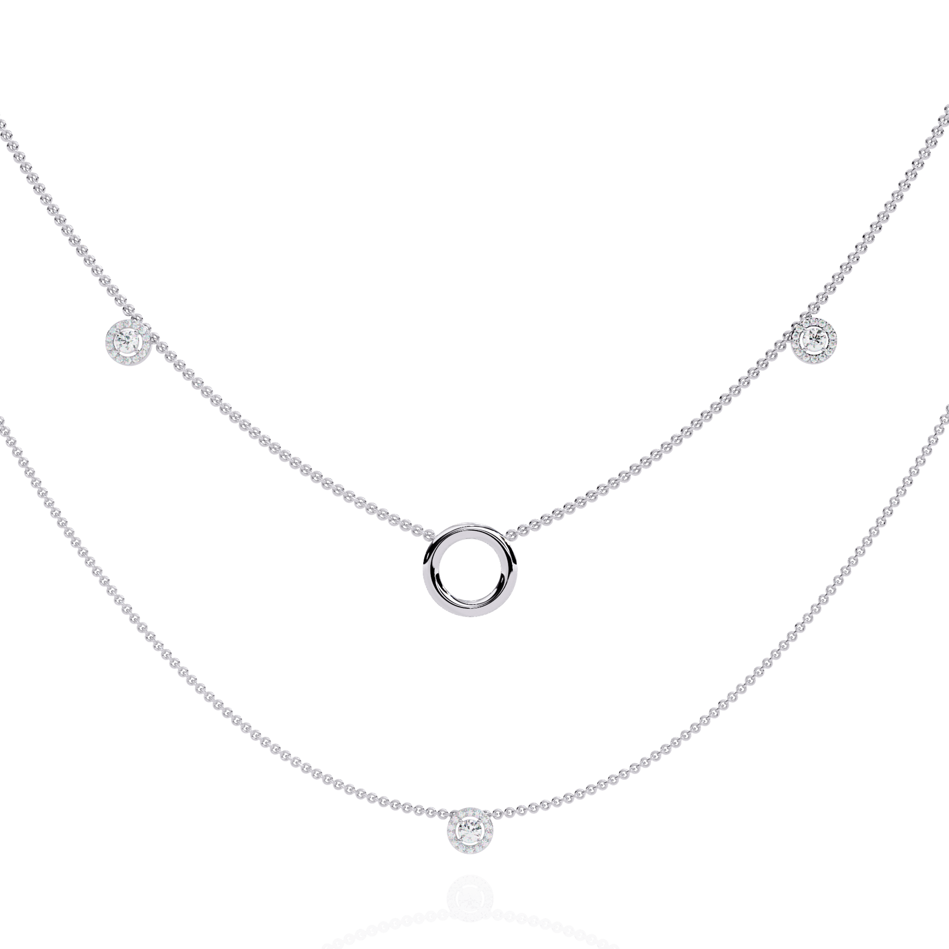 Ritika – Double Layer Diamond Halo Necklace — diamond pendant necklace — lab grown diamond and natural diamond — 18k white gold — Carat House