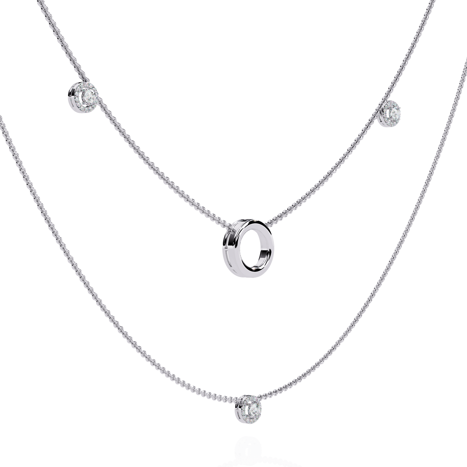 Ritika double layer diamond halo necklace featuring sparkling diamonds on a fine gold chain, crafted by Carat House Dubai.