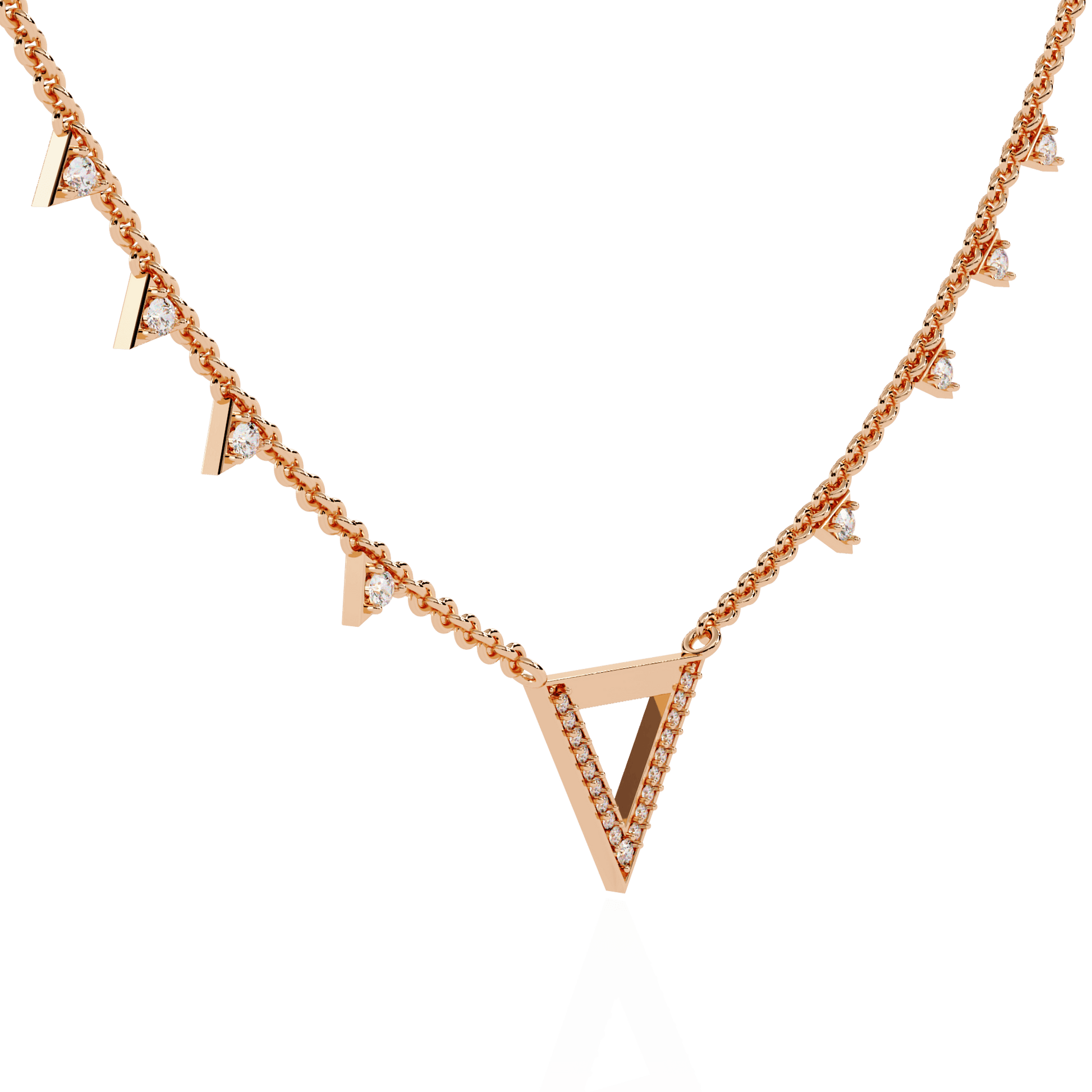 Diamond pavé geometric necklace by Tria featuring sparkling diamond accents on a sleek gold chain.