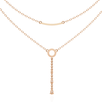 Carat House Dubai Cira double-layer diamond necklace with pave bar and pear drop pendant, elegant jewelry piece.