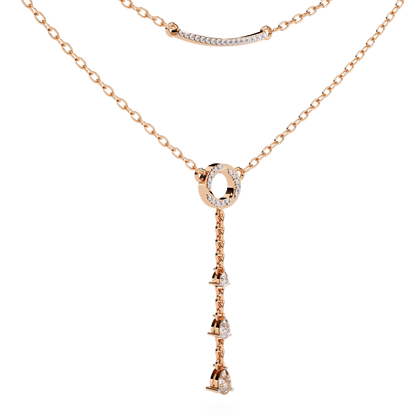 Carat House Dubai Cira double-layer diamond necklace with pave bar and pear-shaped diamond pendant, elegant jewelry piece.