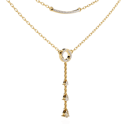 Double-layer diamond necklace by Carat House Dubai featuring a pave bar and pear drop pendant, elegant jewelry accessory