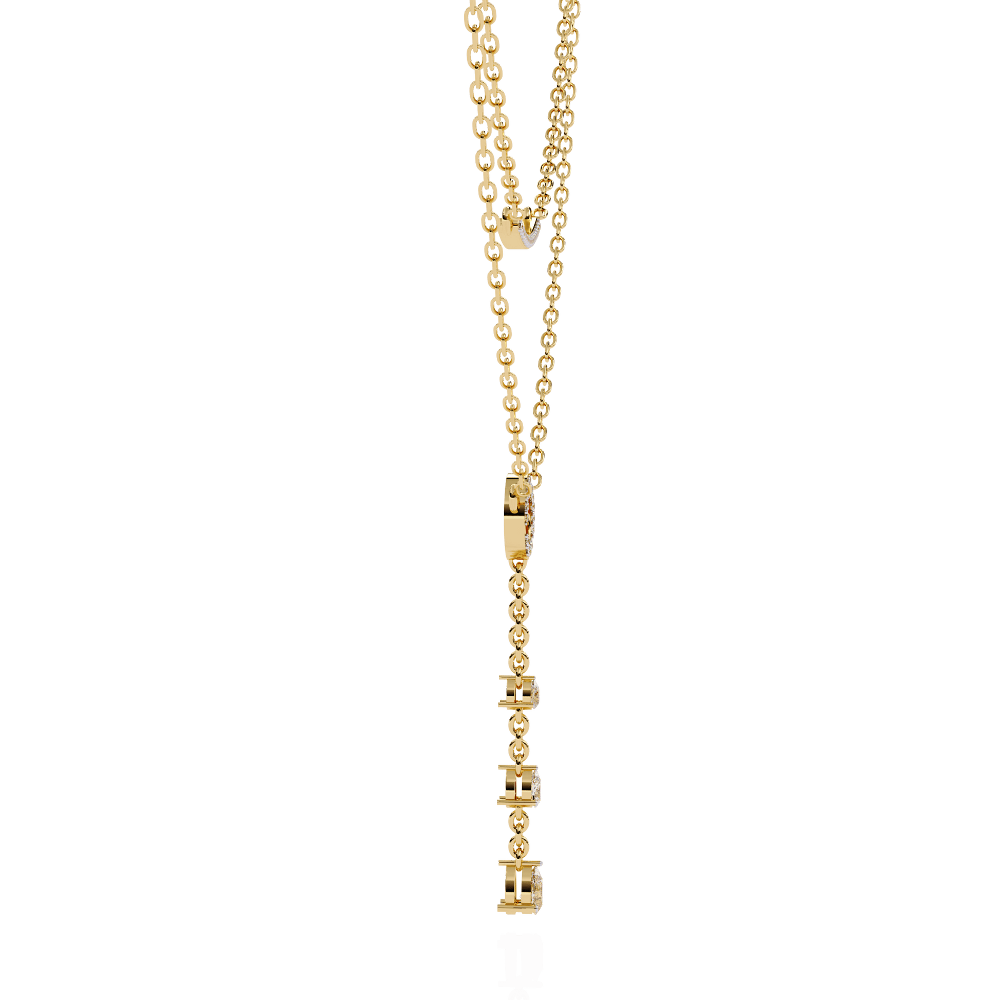 Carat House Dubai Cira double-layer diamond necklace featuring a pave bar and pear-shaped drop gemstone.