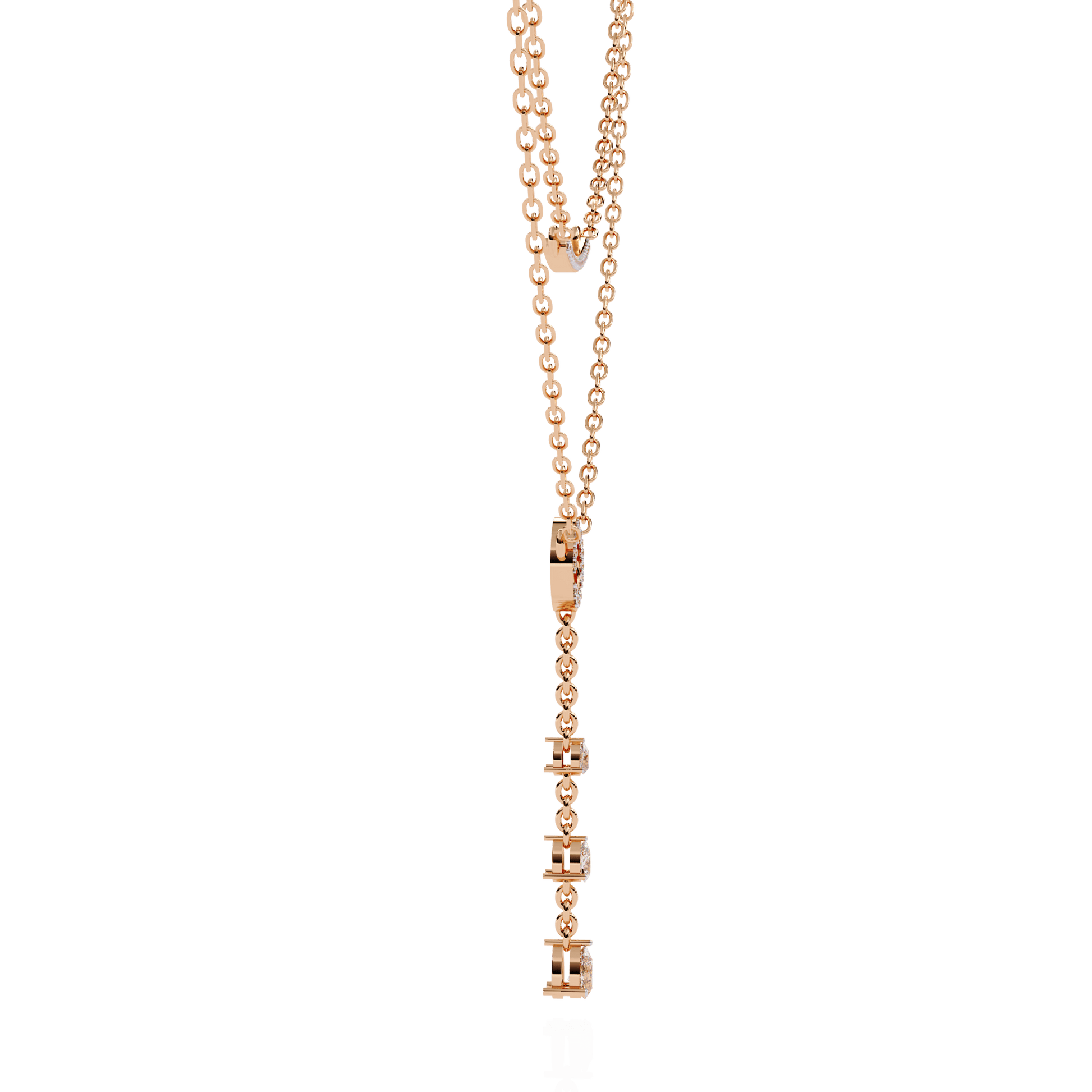 Carat House Dubai Cira double-layer diamond necklace with pave bar and pear drop pendant, featuring sparkling diamonds and elegant design.