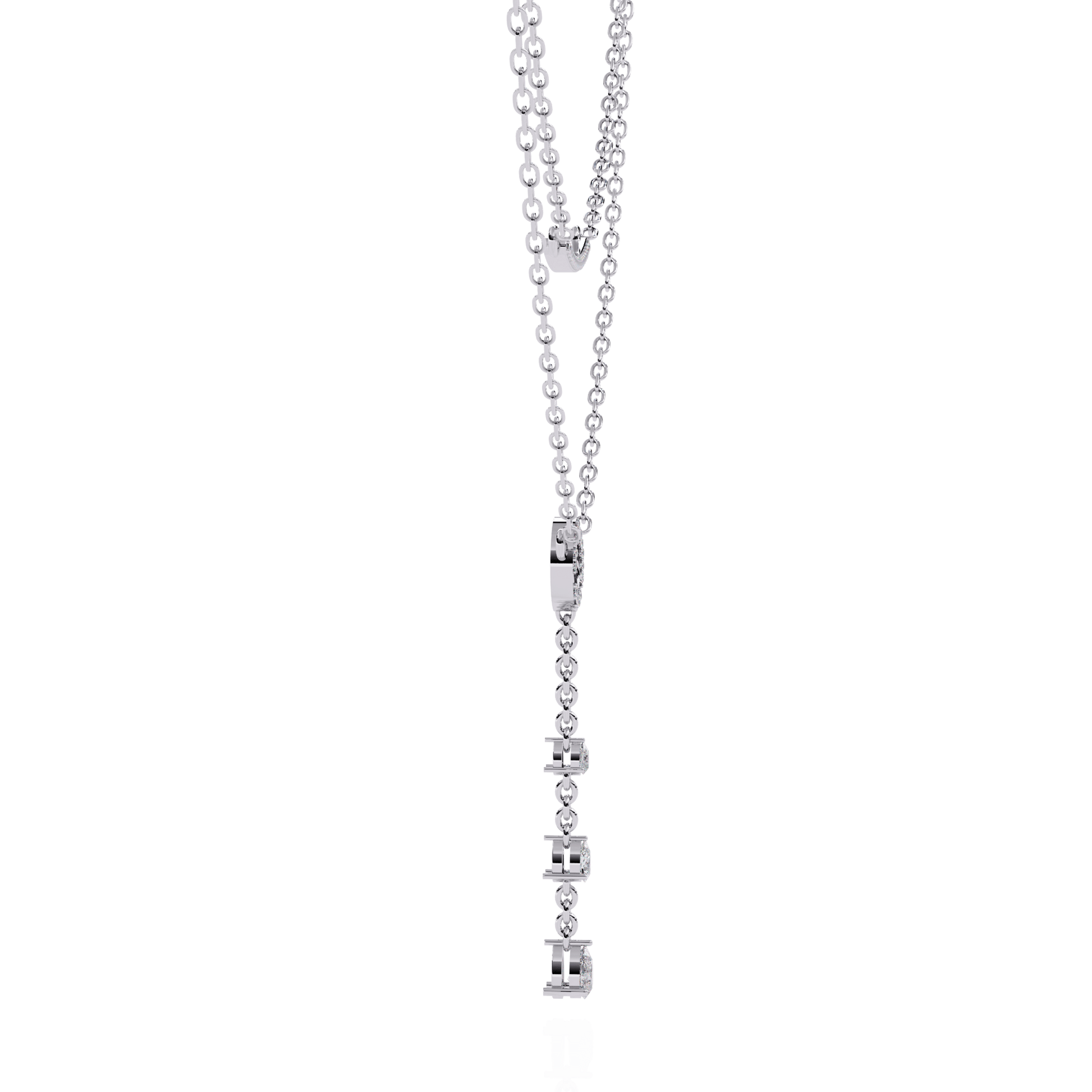 Carat House Dubai Cira double-layer diamond necklace with pave bar and pear-shaped drop, elegant jewelry featuring sparkling diamonds.