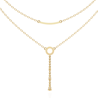 Double-layer diamond necklace by Carat House Dubai featuring a pave bar and elegant pear drop pendant.