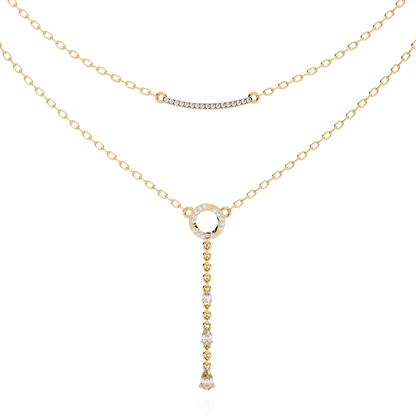 Cira - Double-Layer Diamond Necklace with Pave Bar and Pear Drop — diamond pendant necklace — pave — lab grown diamond and natural diamond — 18k yellow gold — Carat House