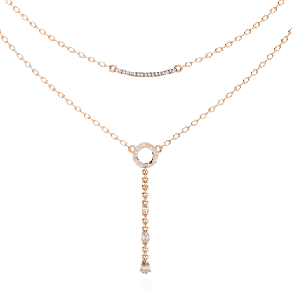 Cira - Double-Layer Diamond Necklace with Pave Bar and Pear Drop — diamond pendant necklace — pave — lab grown diamond and natural diamond — 18k rose gold — Carat House