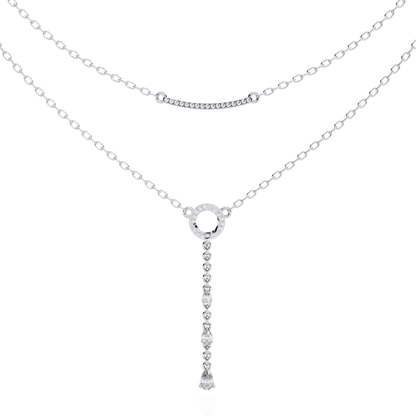 Cira - Double-Layer Diamond Necklace with Pave Bar and Pear Drop — diamond pendant necklace — pave — lab grown diamond and natural diamond — 18k white gold — Carat House