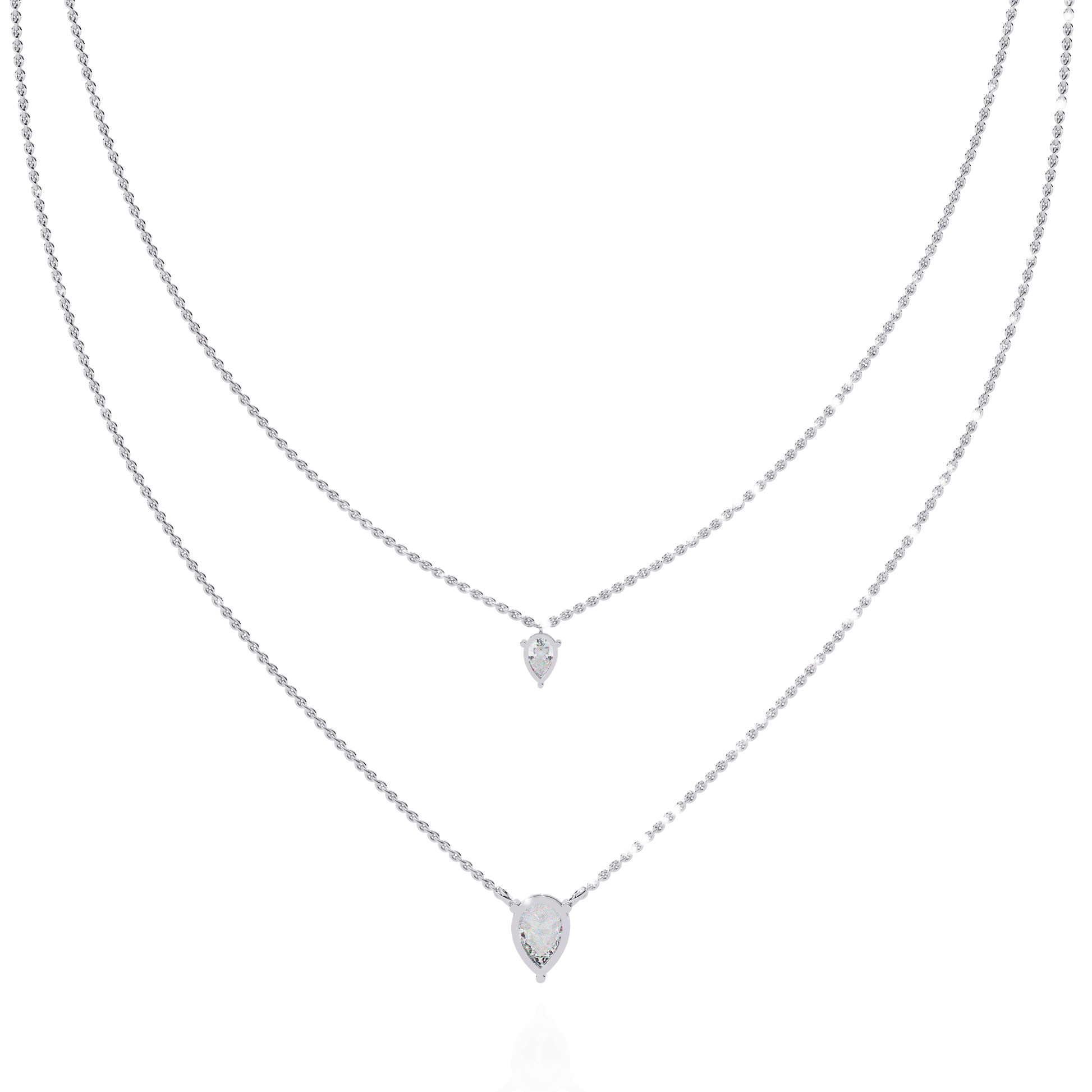 Xarina double pear diamond necklace by Carat House Dubai featuring two pear-shaped diamonds on a sleek chain.