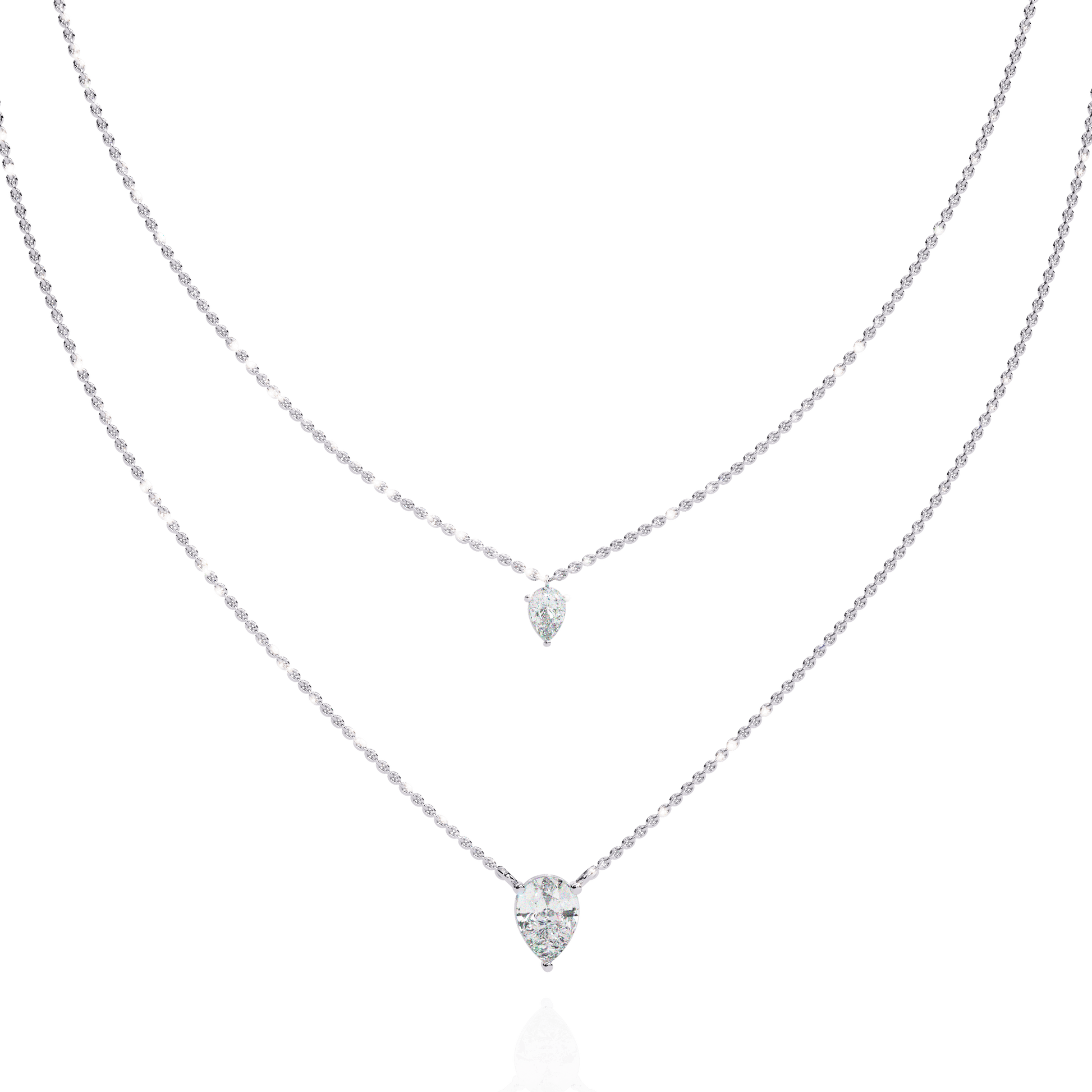 Xarina - Double Pear Diamond Necklace — diamond pendant necklace — lab grown diamond and natural diamond — 18k white gold — Carat House