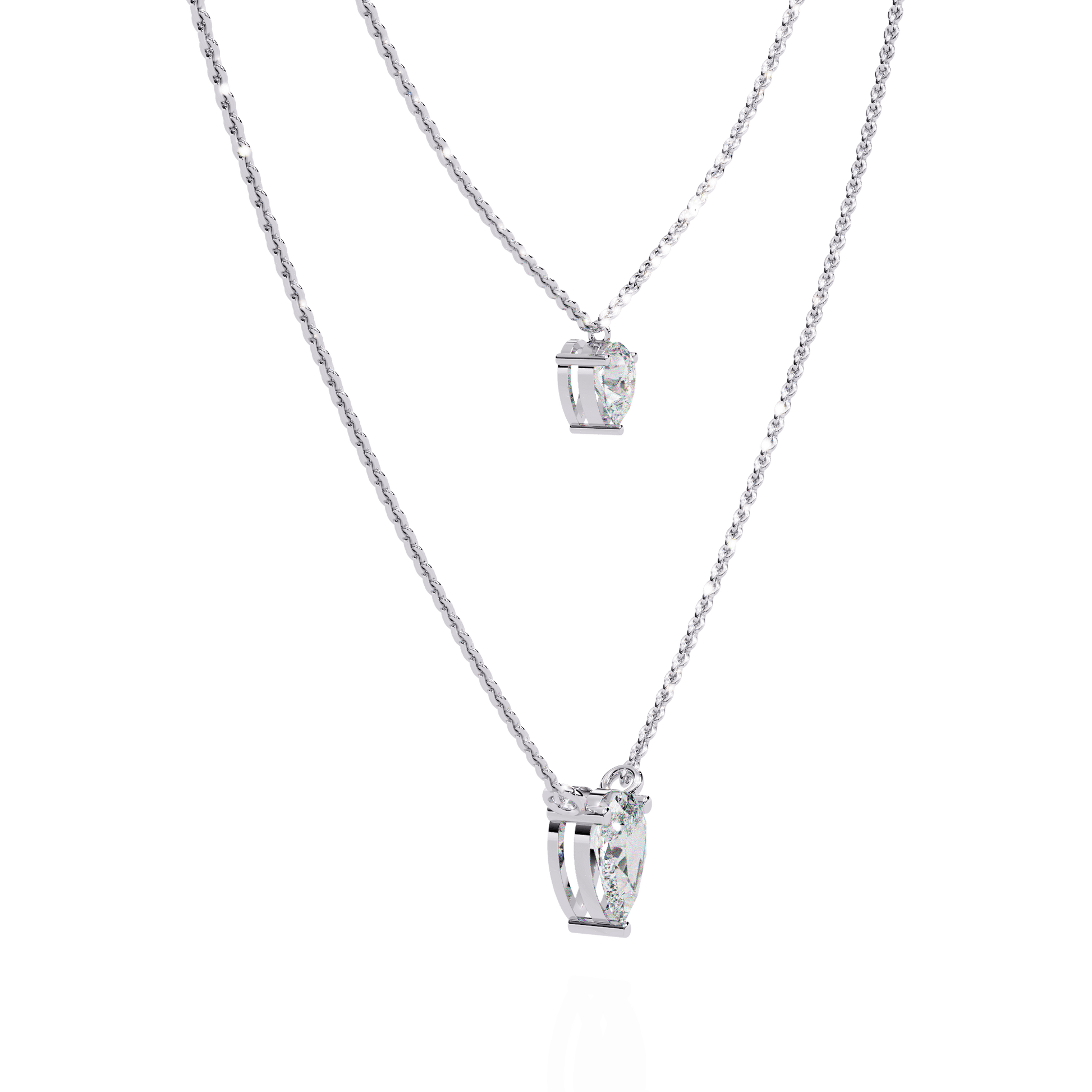 Elegant Xarina double pear diamond necklace by Carat House Dubai, featuring sparkling pear-shaped diamonds on a delicate chain.