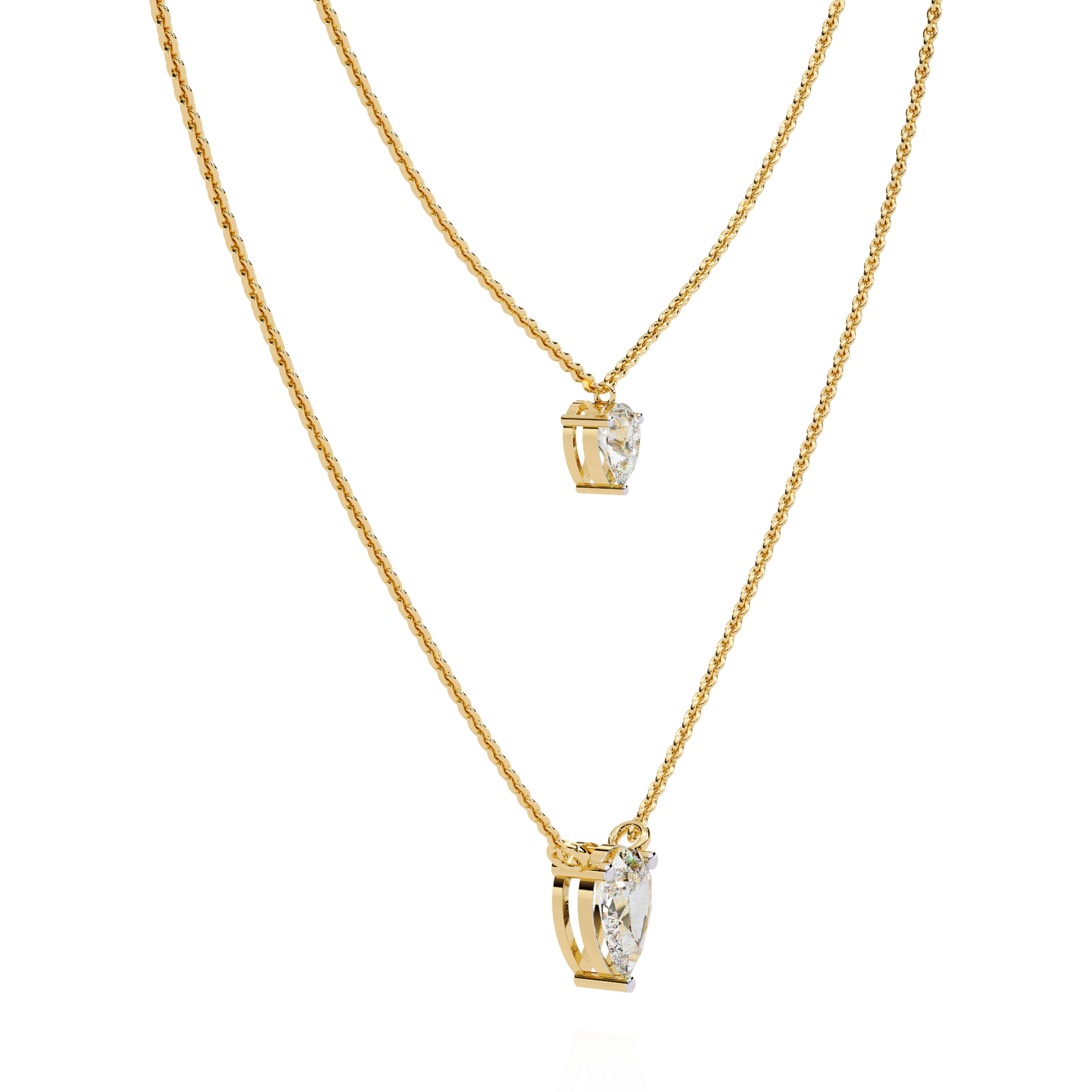 Carat House Dubai Xarina double pear diamond necklace featuring sparkling pear-shaped diamonds on a delicate chain
