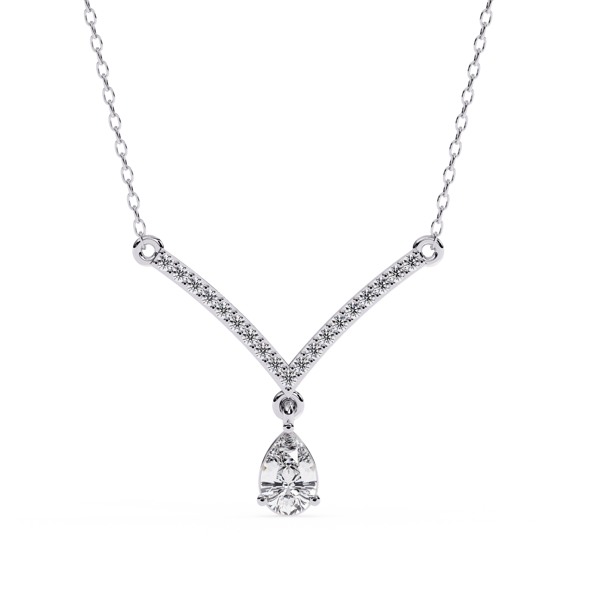 Paris – Pavé Bar and Pear Diamond Drop Necklace — diamond pendant necklace — pave — lab grown diamond and natural diamond — 18k white gold — Carat House