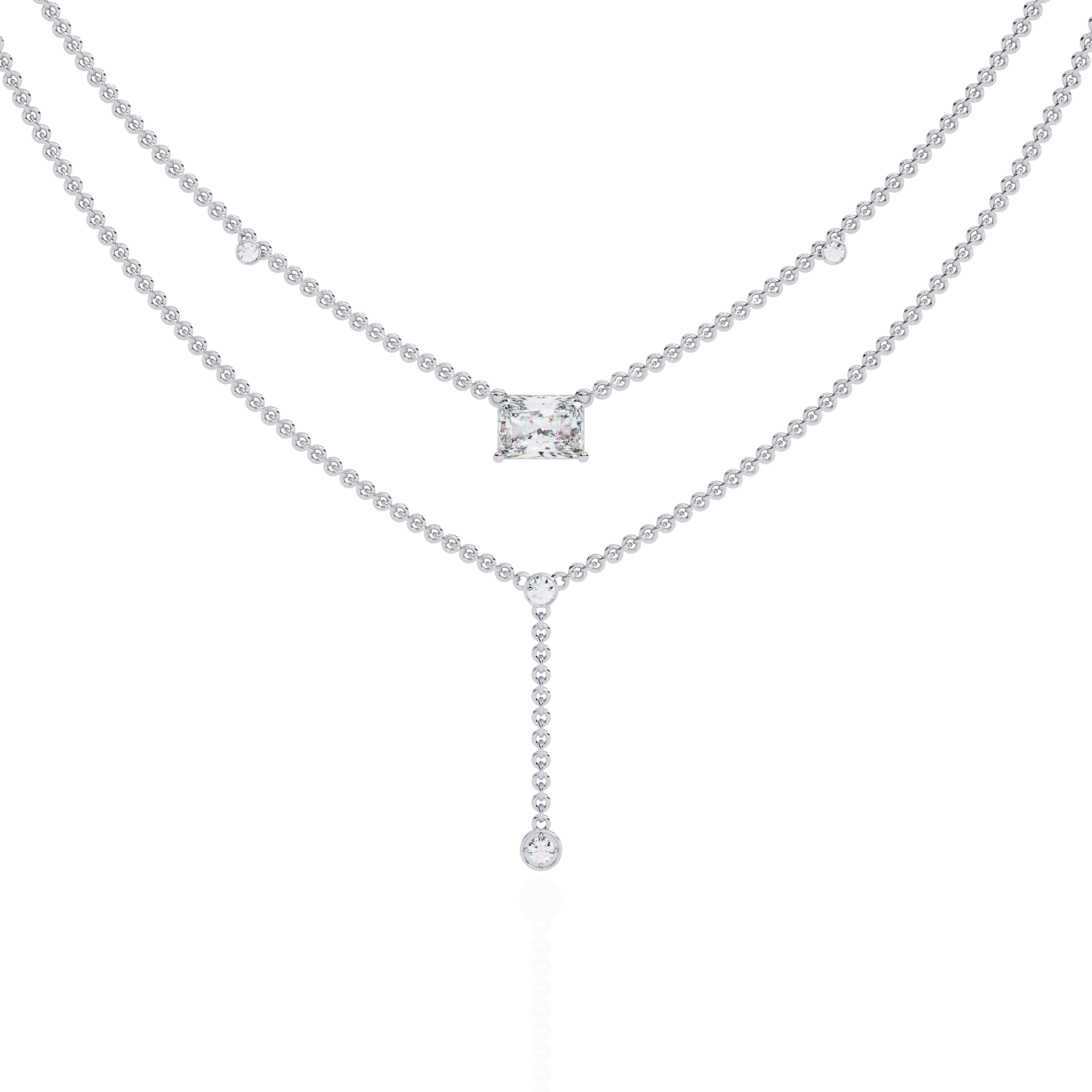 Zena – Radiant Cut Drop Diamond Necklace — diamond pendant necklace — lab grown diamond and natural diamond — 18k white gold — Carat House