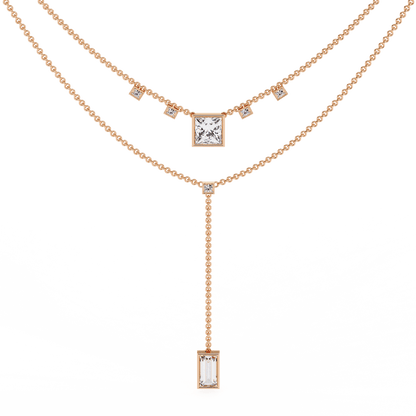 Catalina – The Princess & Baguette Double Chain Drop Necklace