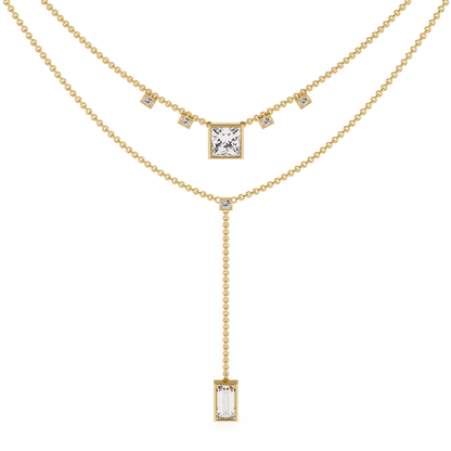 Catalina – The Princess & Baguette Double Chain Drop Necklace