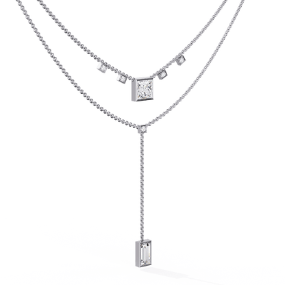 Catalina – The Princess & Baguette Double Chain Drop Necklace