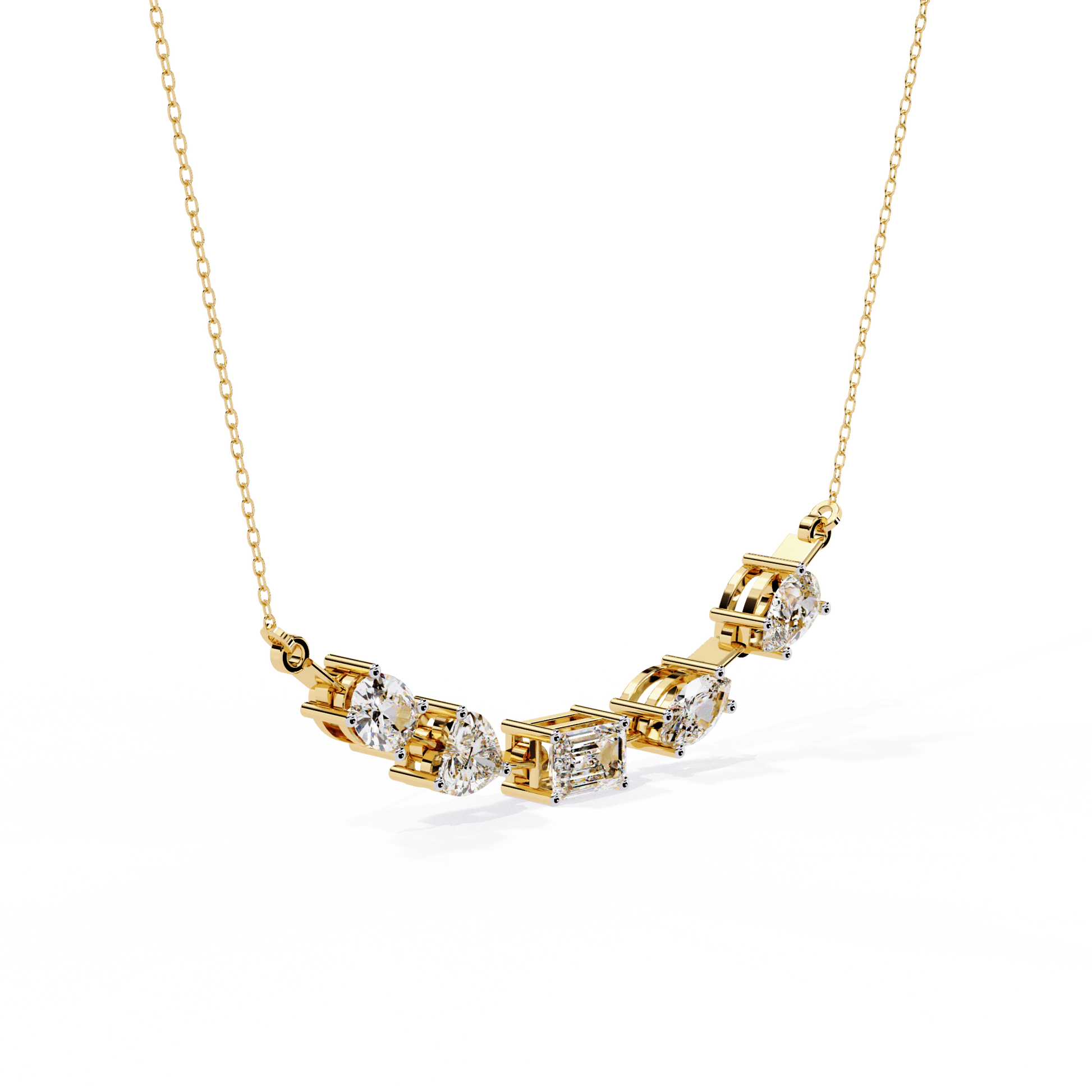 Mixed-cut certified diamond necklace by Carat House Dubai featuring sparkling diamonds on a elegant chain.