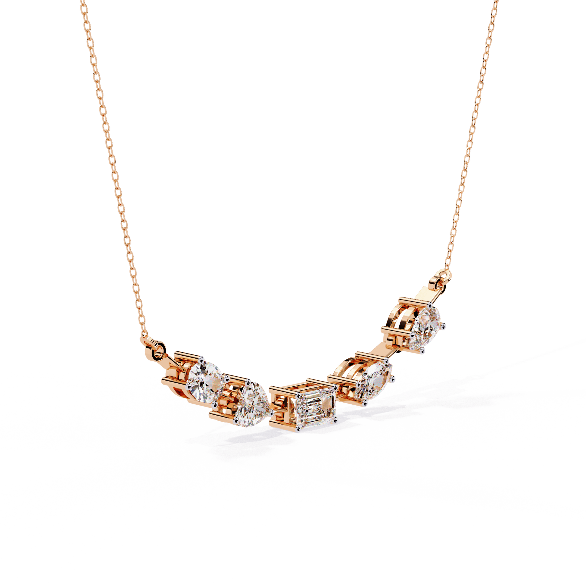 Mixed-cut certified diamond necklace from Carat House Dubai featuring sparkling diamonds and elegant design.