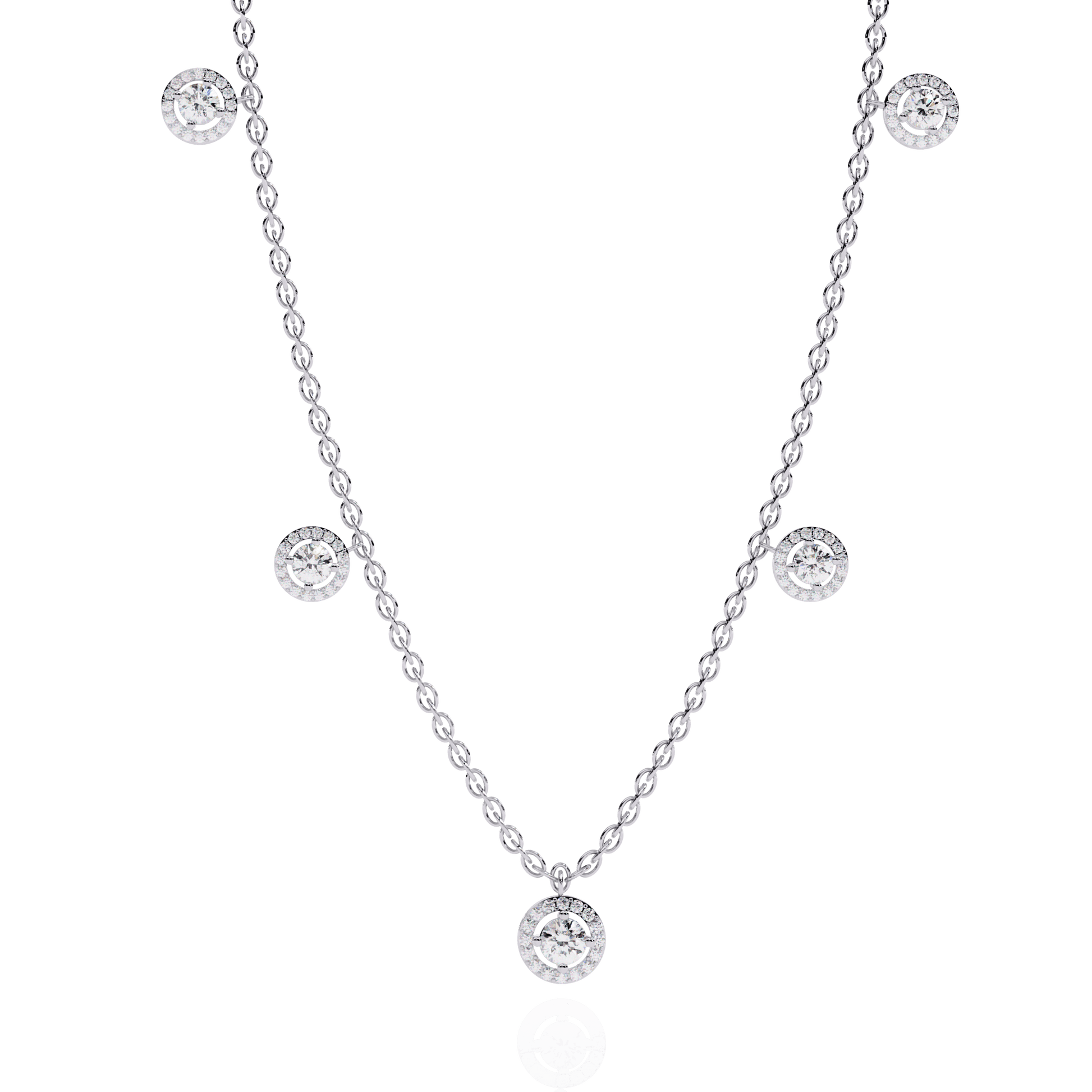 Brooke – Floating Halo Drop Necklace — diamond pendant necklace — floating halo — lab grown diamond and natural diamond — 18k white gold — Carat House