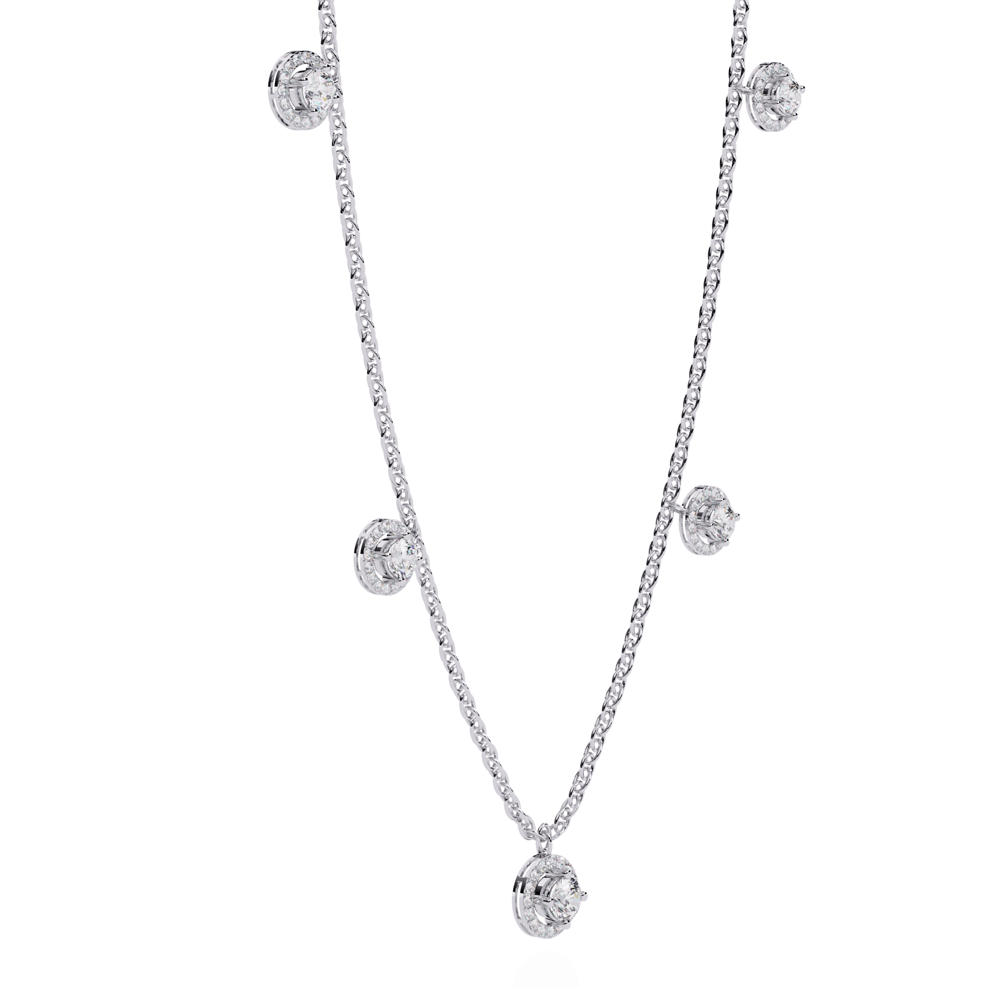 Carat House Dubai Brooke Floating Halo Drop Necklace with delicate chain and sparkling halo pendant.