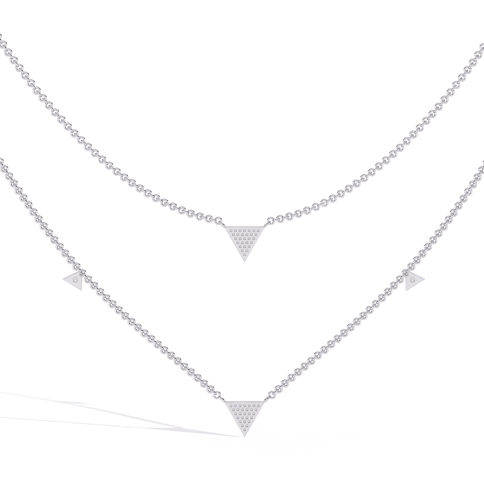 Diamond necklace featuring twin triangle motifs by Carat House Dubai, showcasing elegant design and sparkling diamonds.