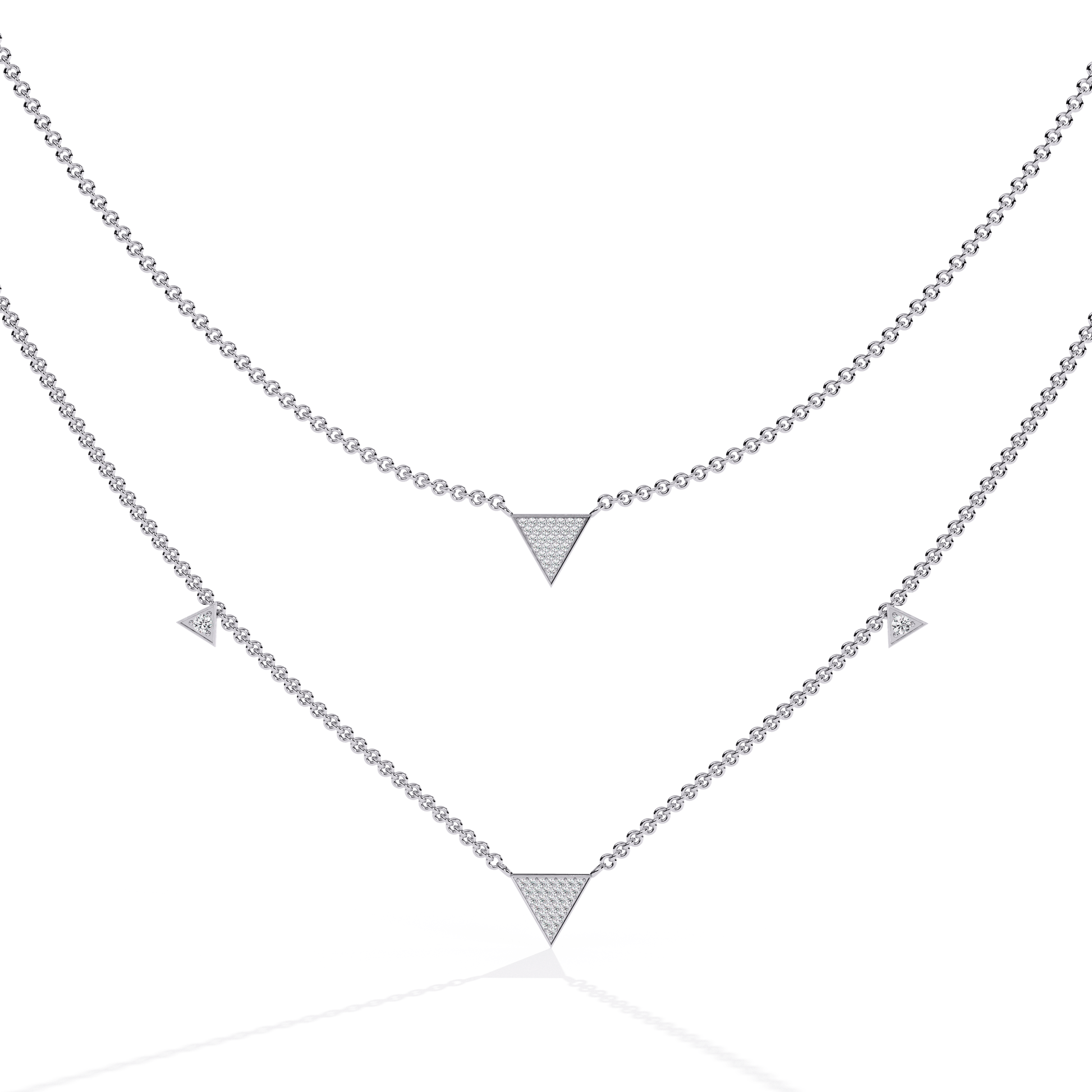 Mishita — Twin Triangle Motif Diamond Necklace — diamond statement necklace — lab grown diamond and natural diamond — 18k white gold — Carat House