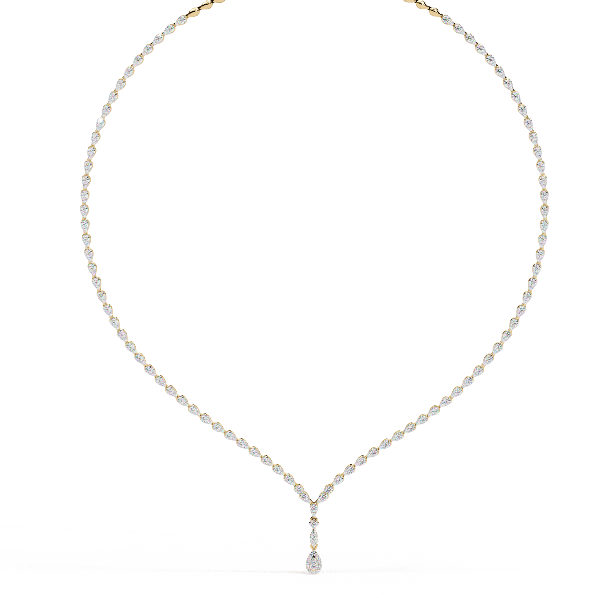 Andromeda Illusion Pear Drop Tennis Necklace by Carat House Dubai featuring sparkling pear-shaped gemstones on a delicate chain