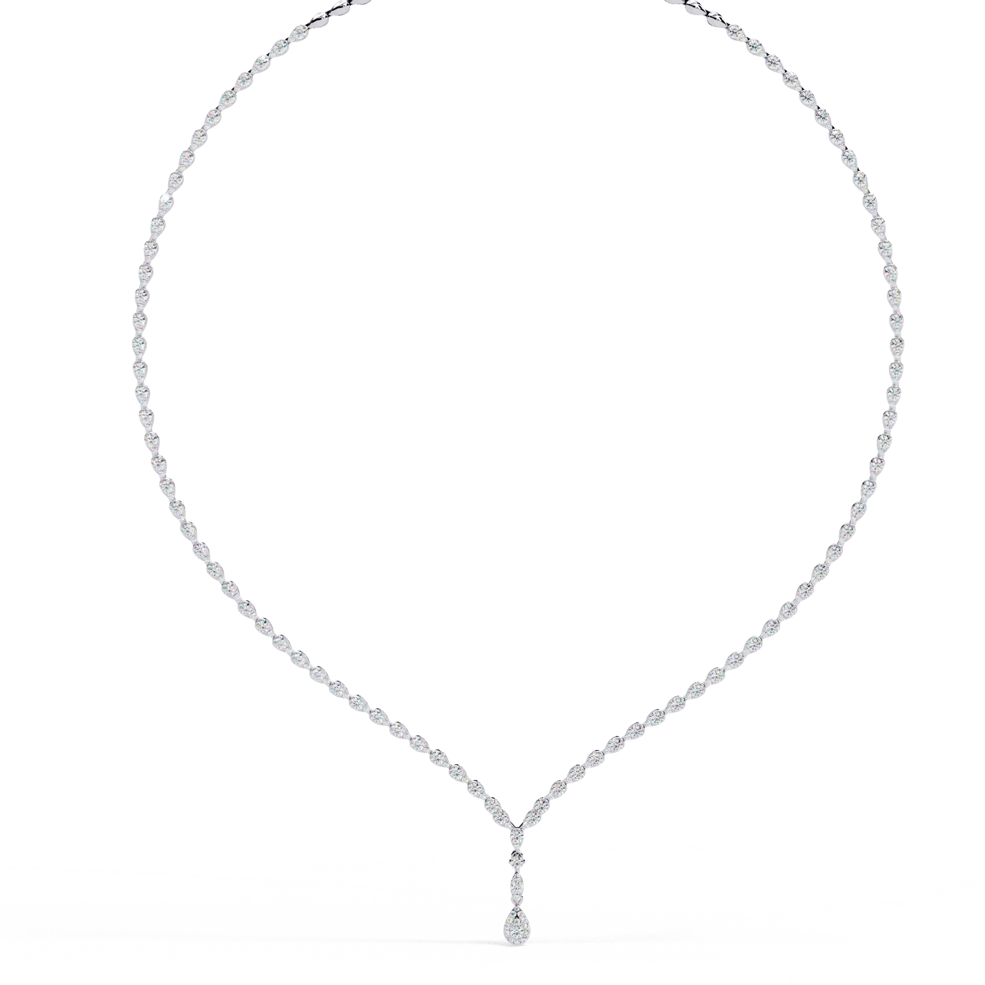 Carat House Dubai Andromeda Illusion Pear Drop Tennis Necklace featuring sparkling diamond-like stones and elegant design.