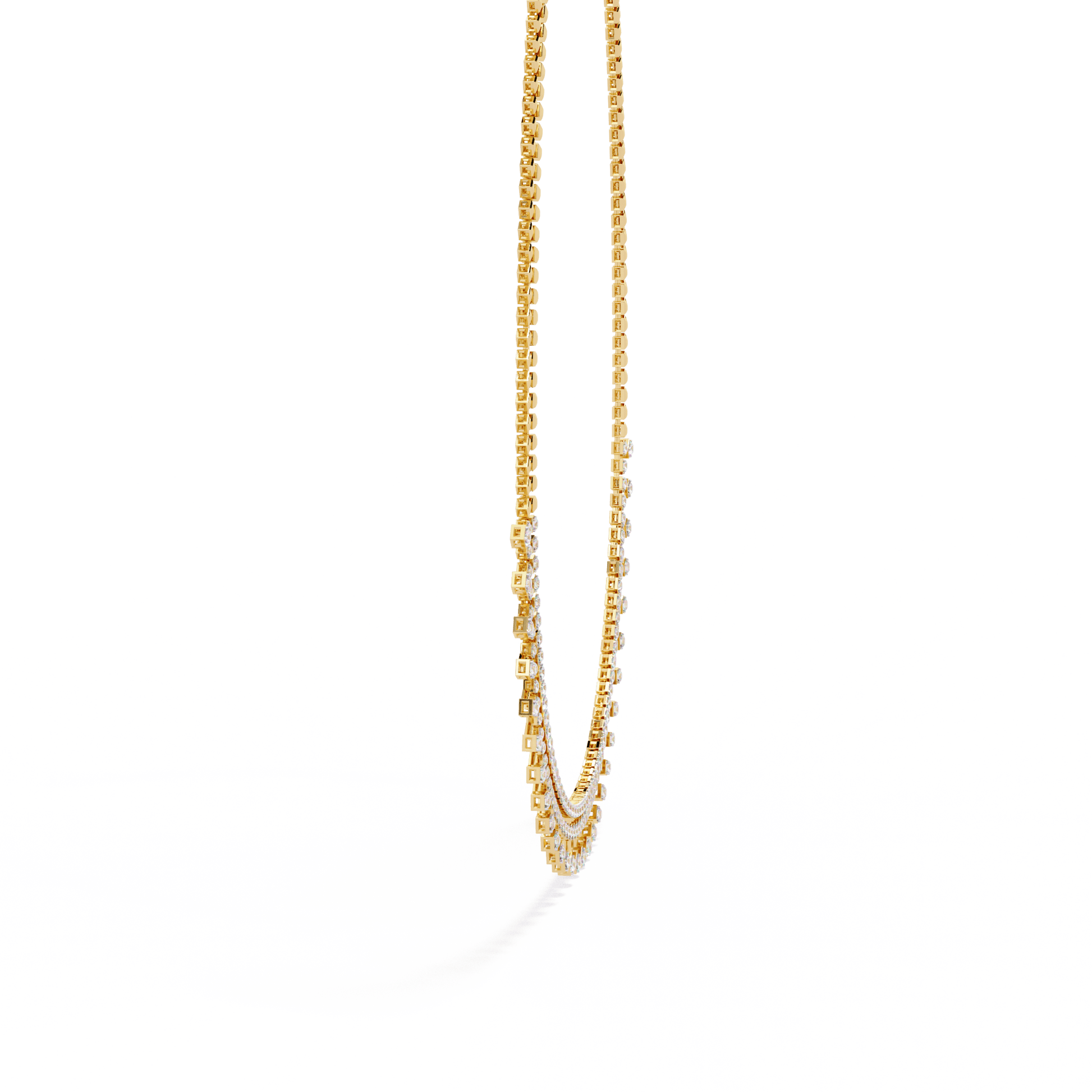 Nocturna diamond rainfall in a half tennis setting, showcasing sparkling diamond jewelry from Carat House Dubai.