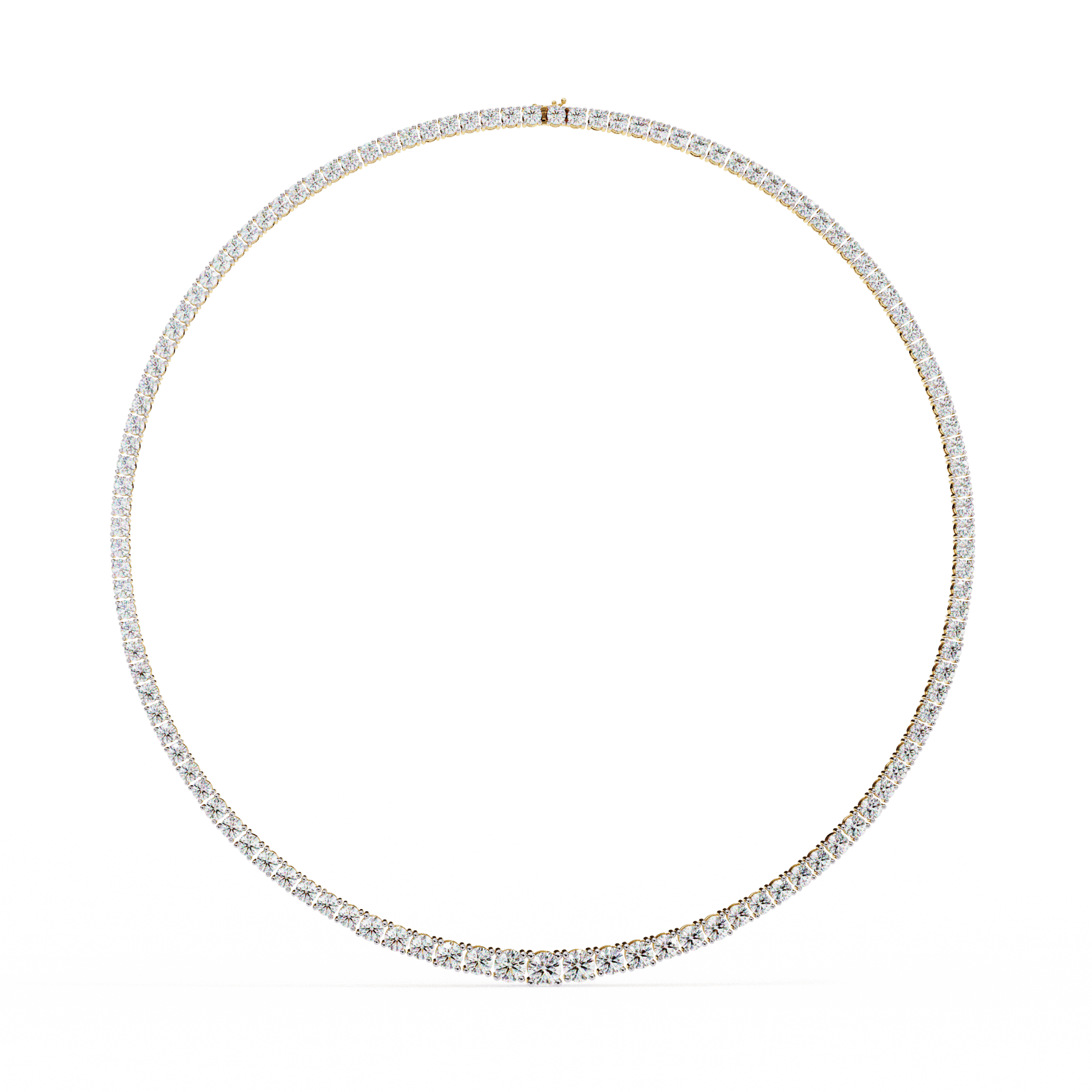 Graduated tennis necklace by Carat House Dubai featuring sparkling diamonds and a delicate gold chain design.