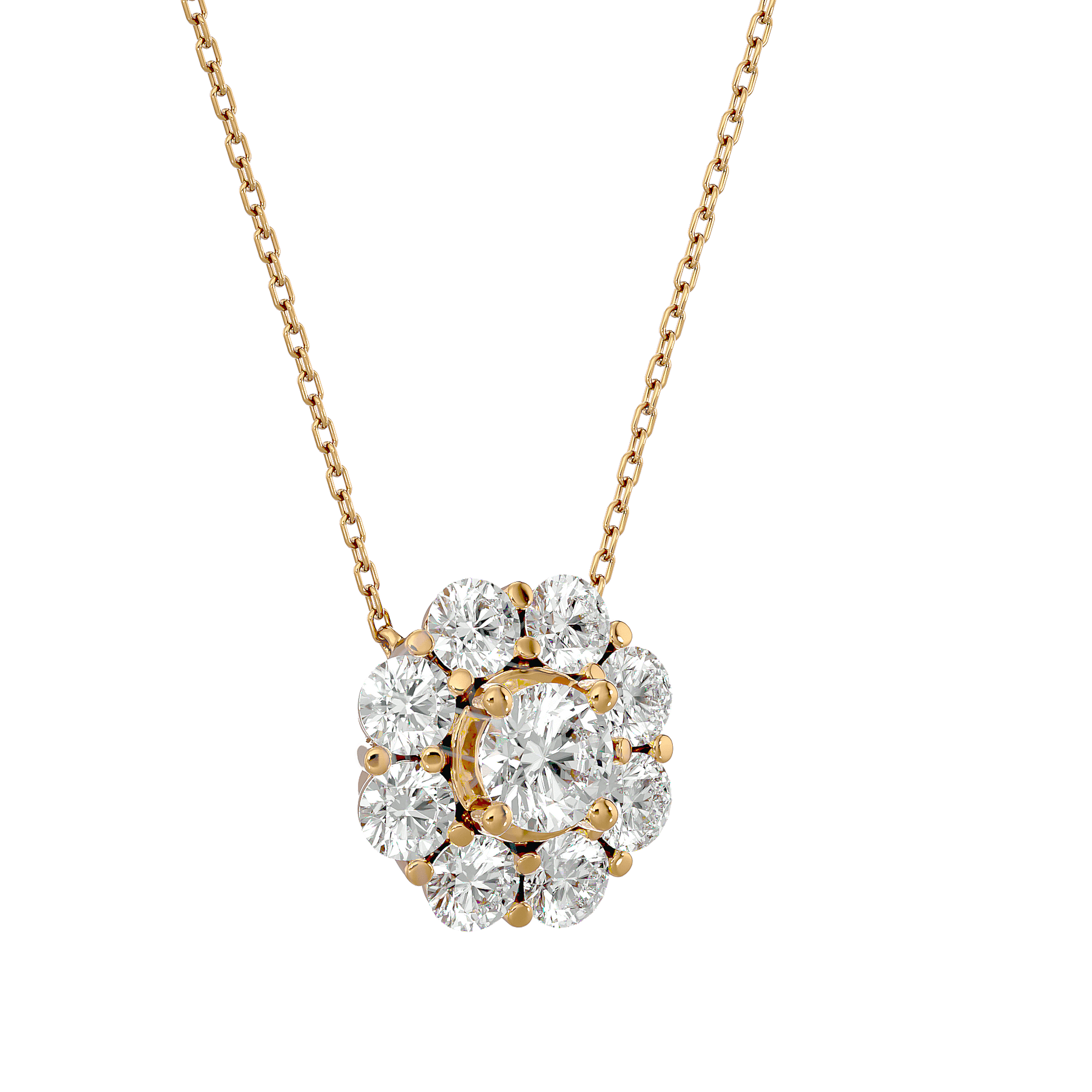Carat House Dubai Melanie diamond cluster pendant with sparkling gemstones and intricate metalwork on a delicate chain.