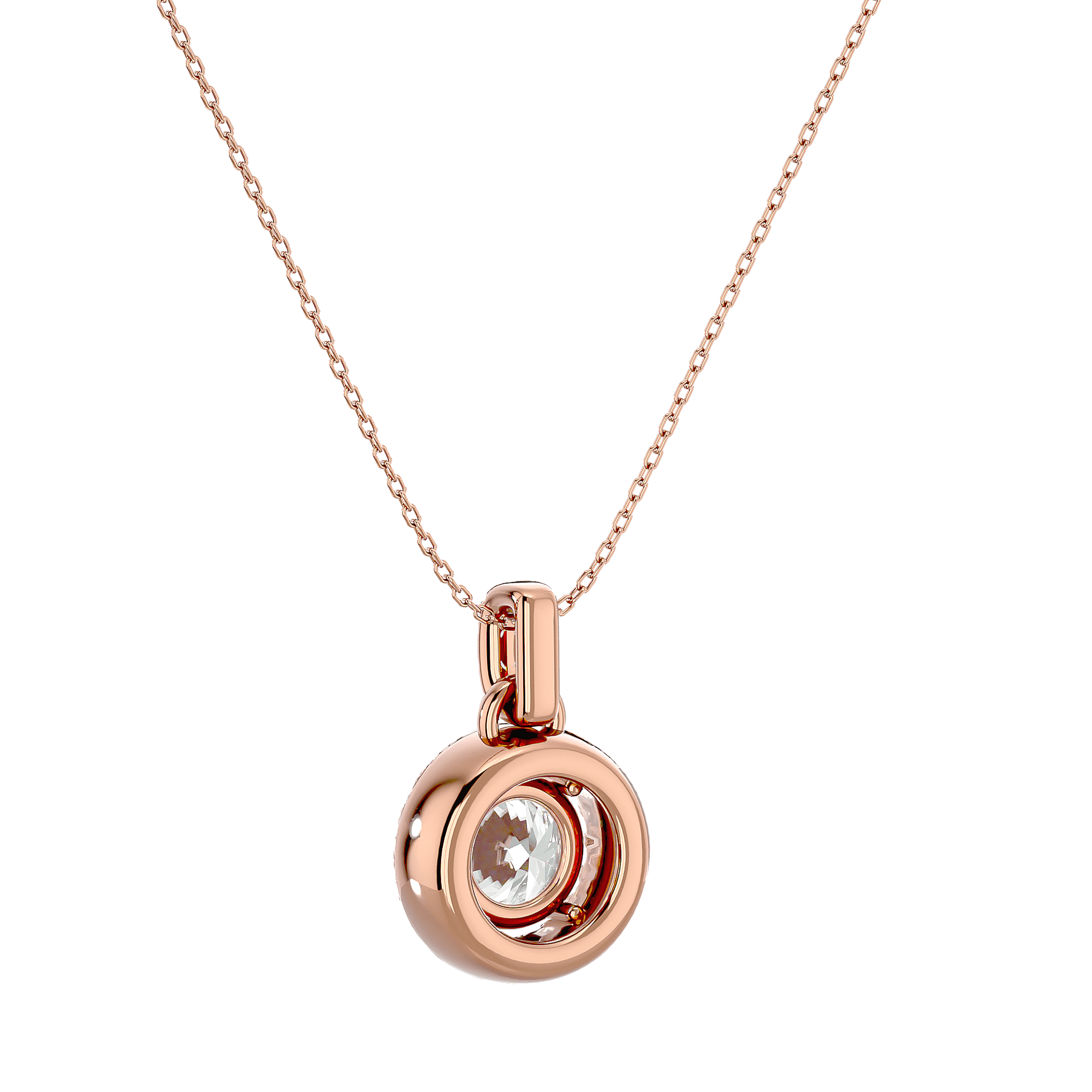 Round diamond halo pendant from Carat House Dubai featuring a sparkling central diamond and elegant gold setting.