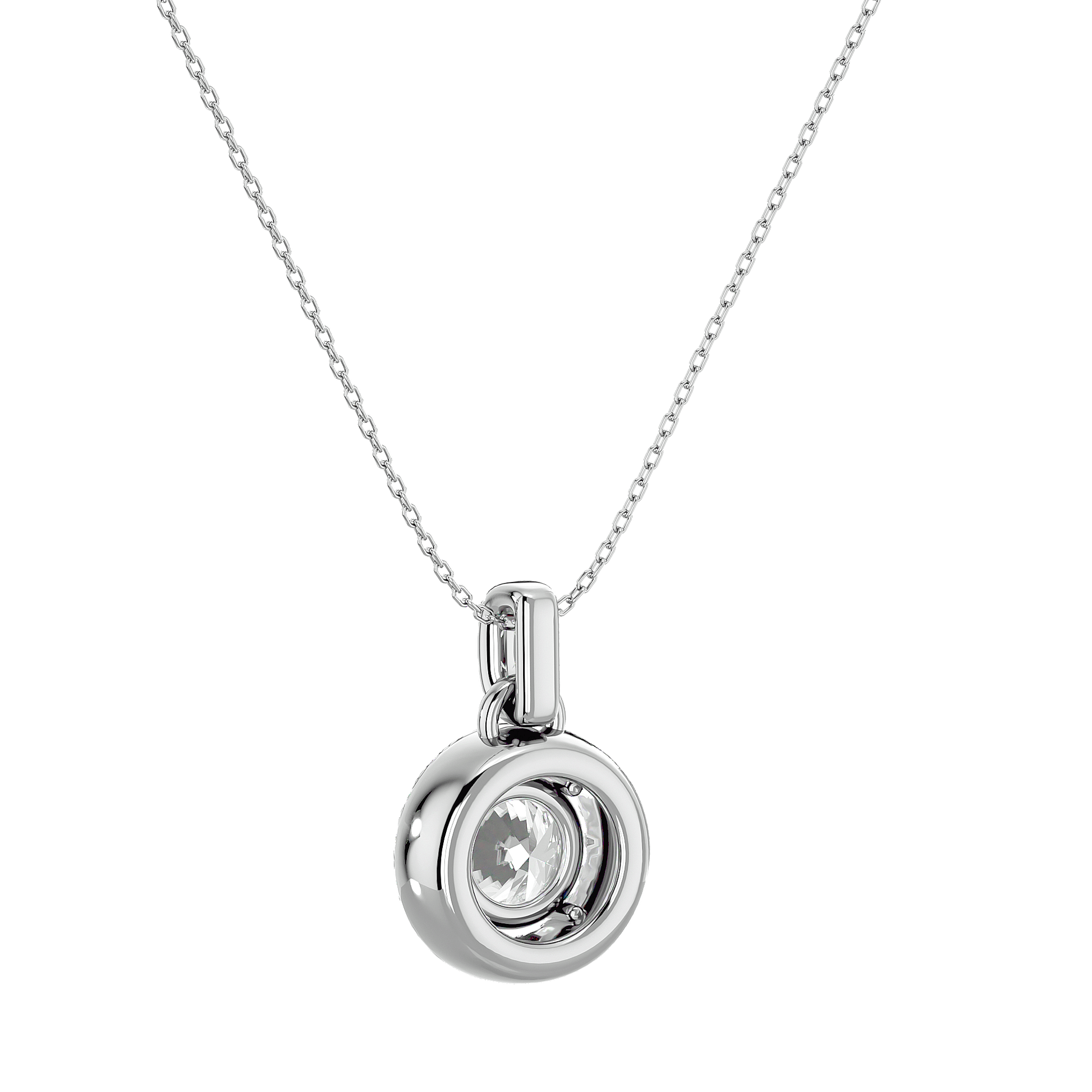 Round diamond halo pendant from Carat House Dubai featuring a central gemstone surrounded by a sparkling diamond halo.
